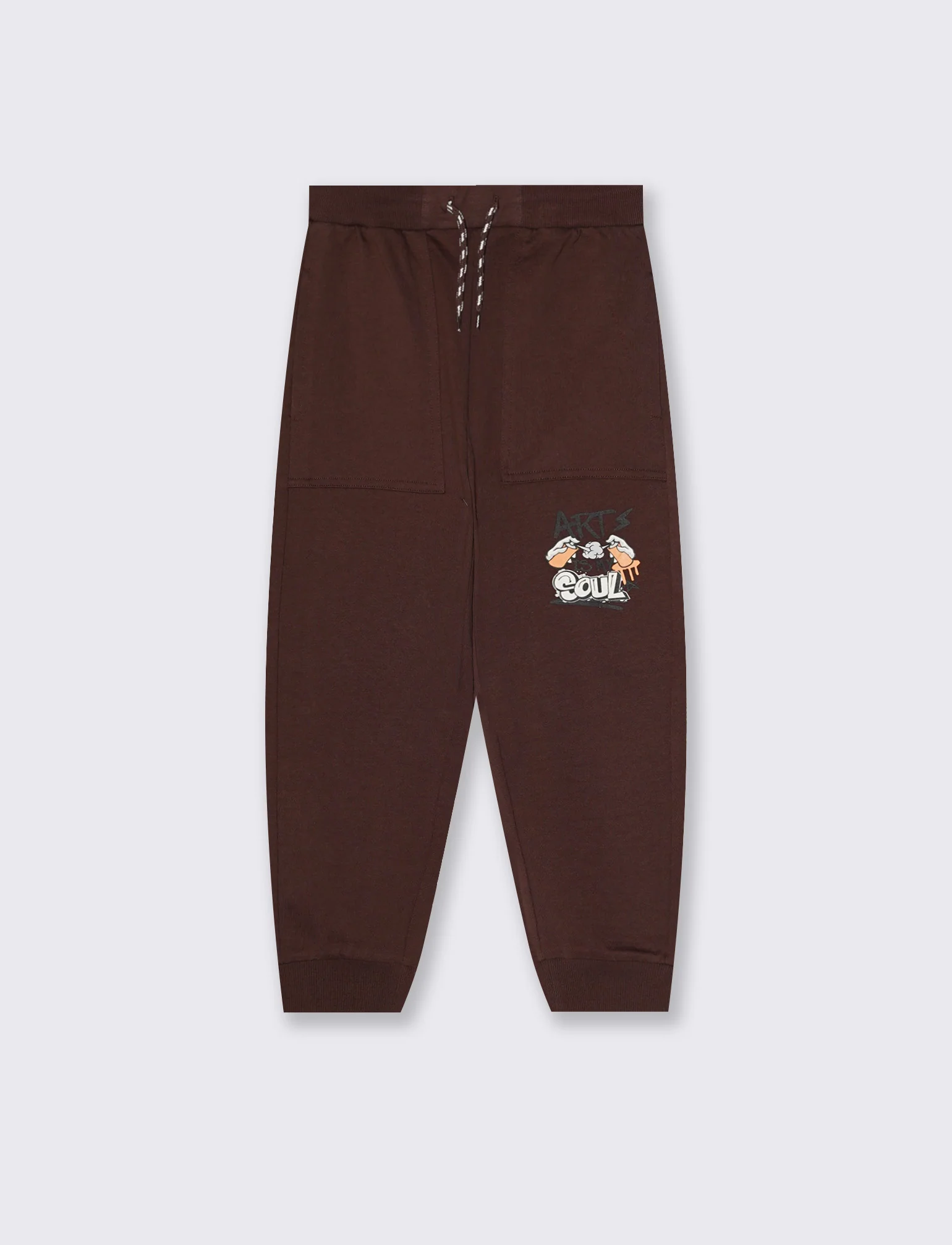 Jogger in cotone con tasche e coulisse - Marrone cioccolato