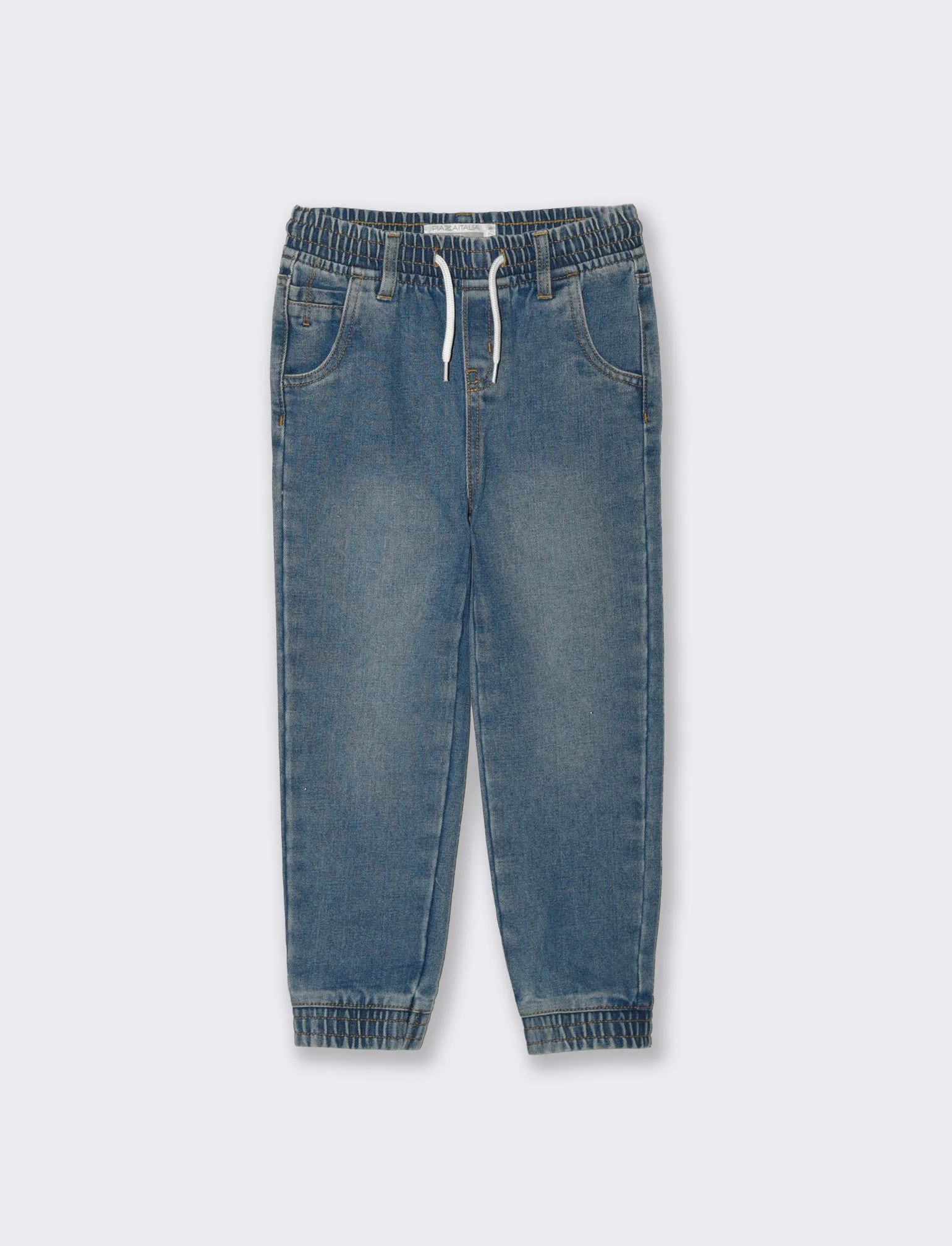 Jogger in denim con lacci e tasche - Denim