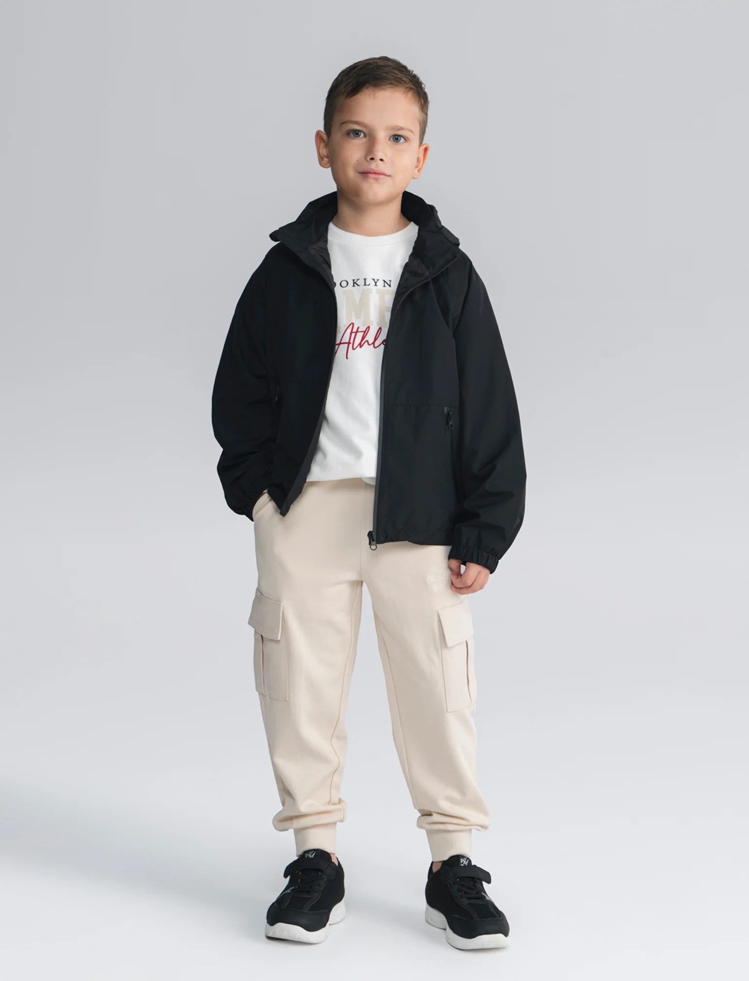 Jogger in felpa con tasconi e ricamo - Beige - Image 3