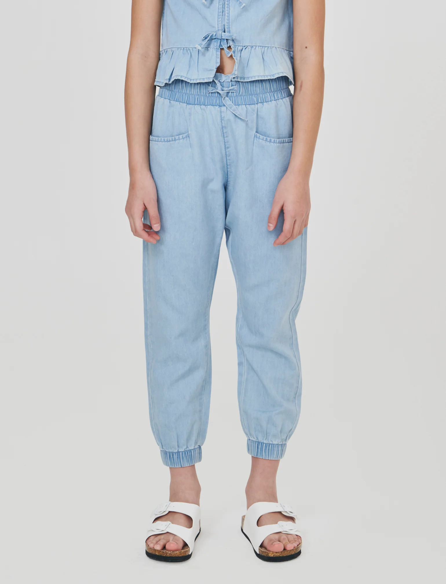 Jogger lungo in chambray con tasche - Denim chiaro - Image 3