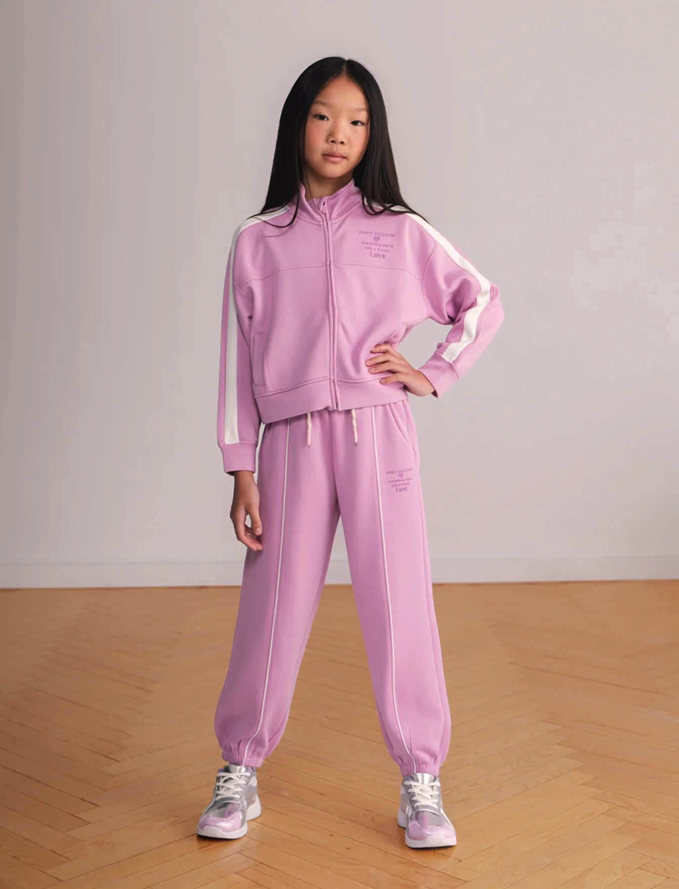 Jogger sportivo con profili a contrasto - Rosa - Image 3