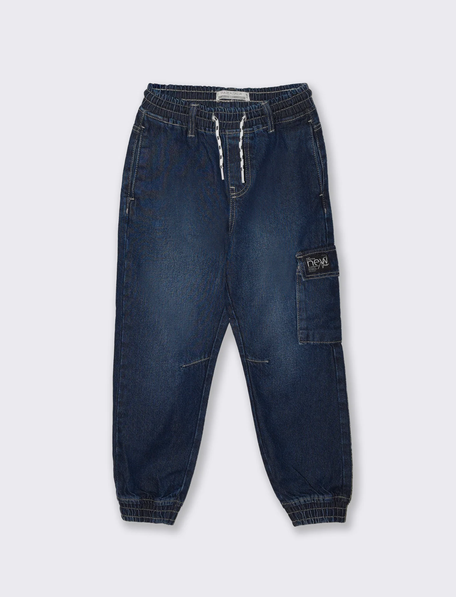 Jogging in denim con tasca laterale - DENIM SCURO