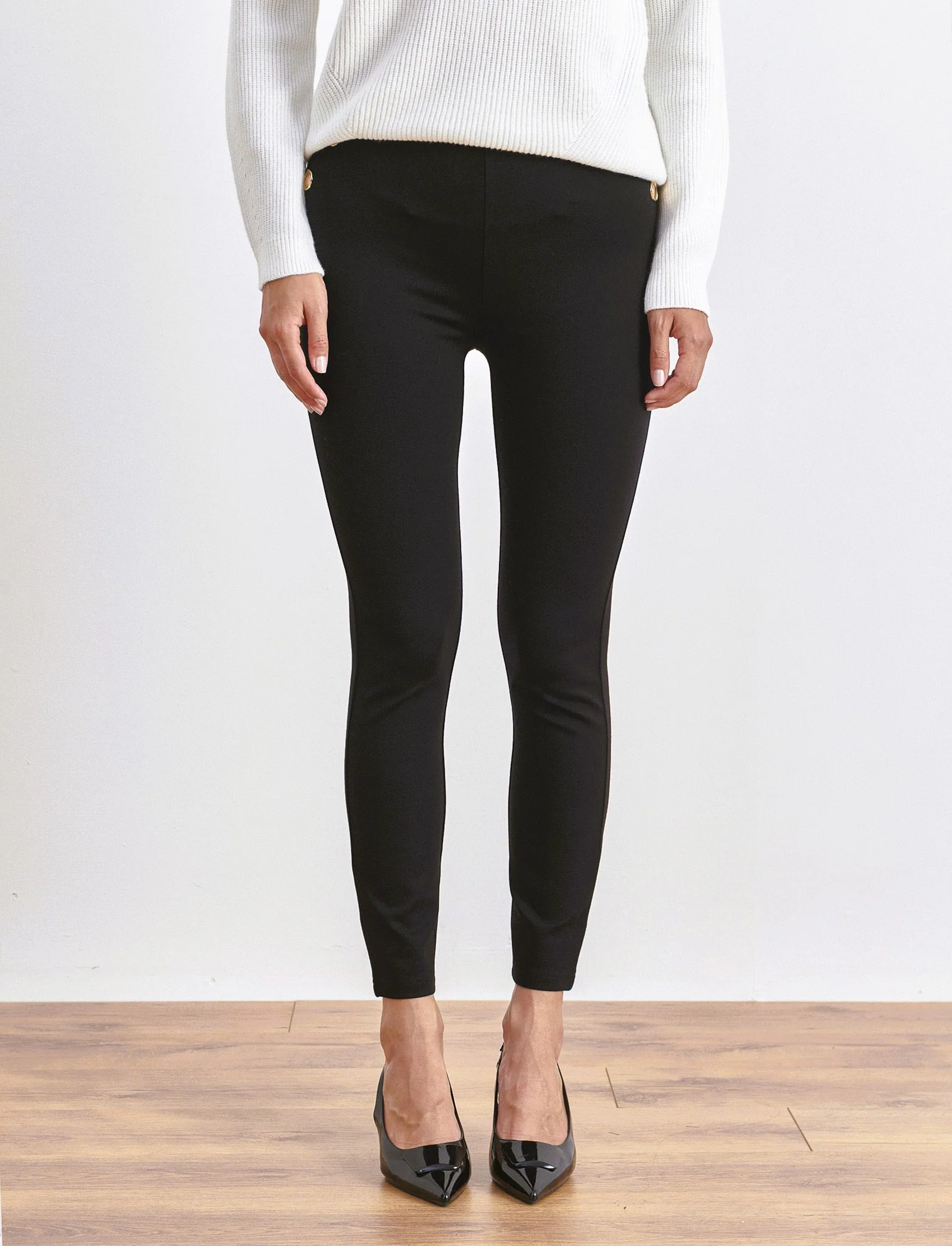 LEGGING IN PUNTO MILANO CON BOTTONI - Nero - Image 4