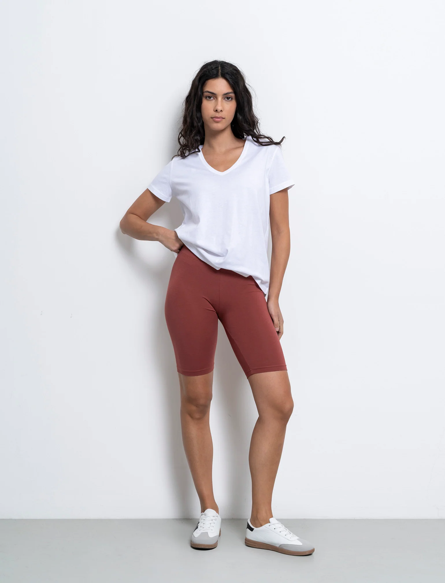 Leggings corto basico da donna - Rosso mattone - Image 3