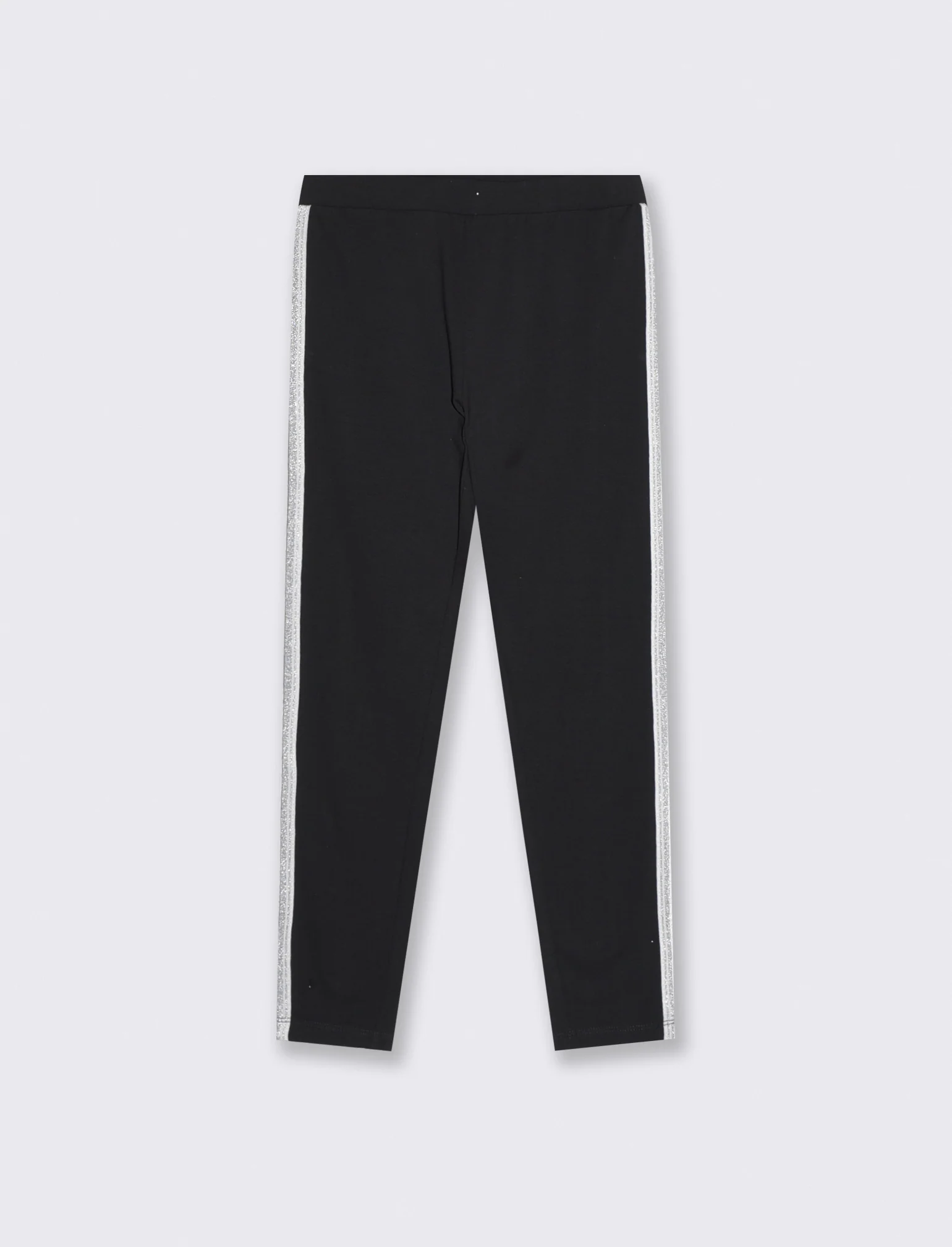 Leggings in cotone con banda lurex laterale - Nero - Image 2