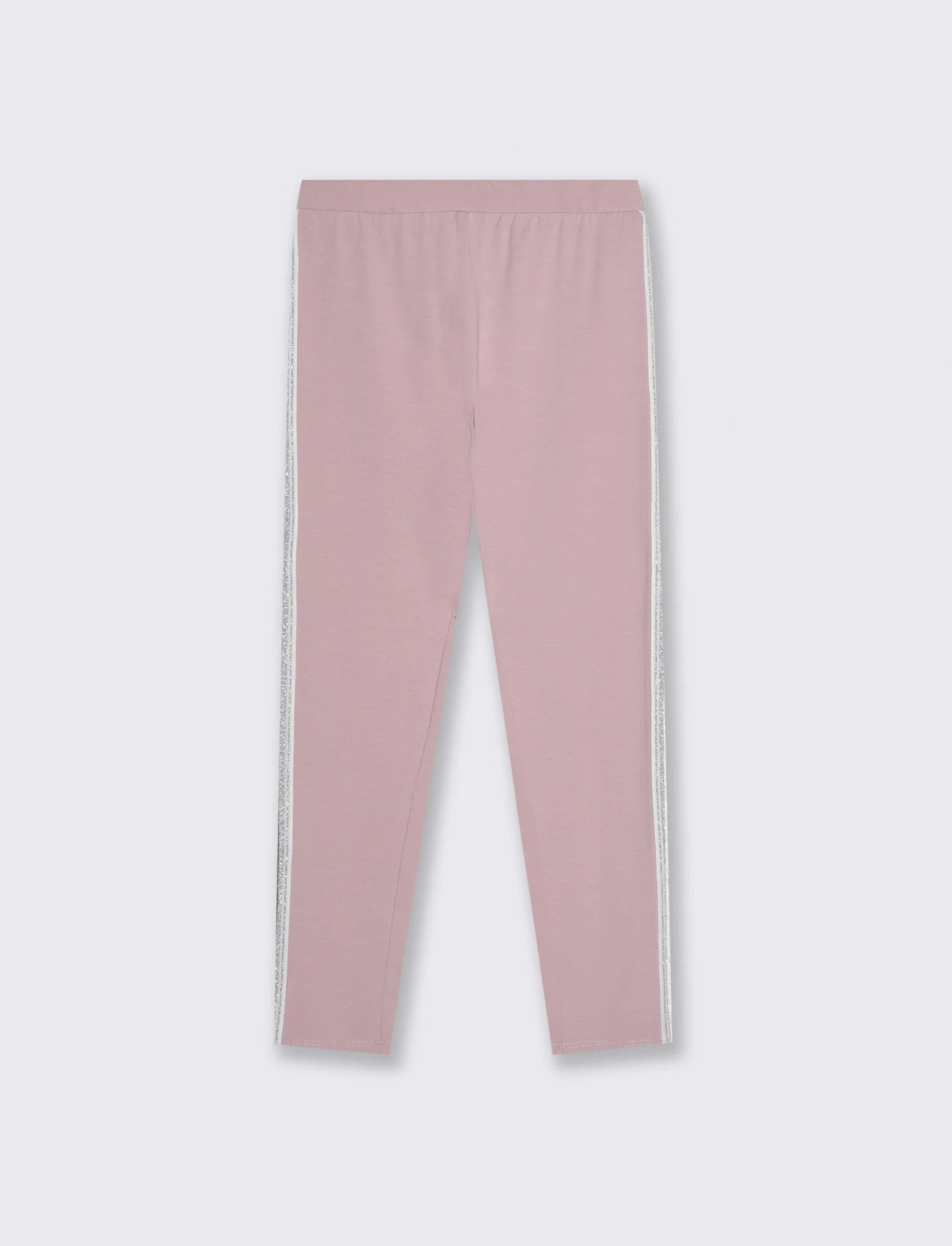 Leggings in cotone con banda lurex laterale - Rosa polvere