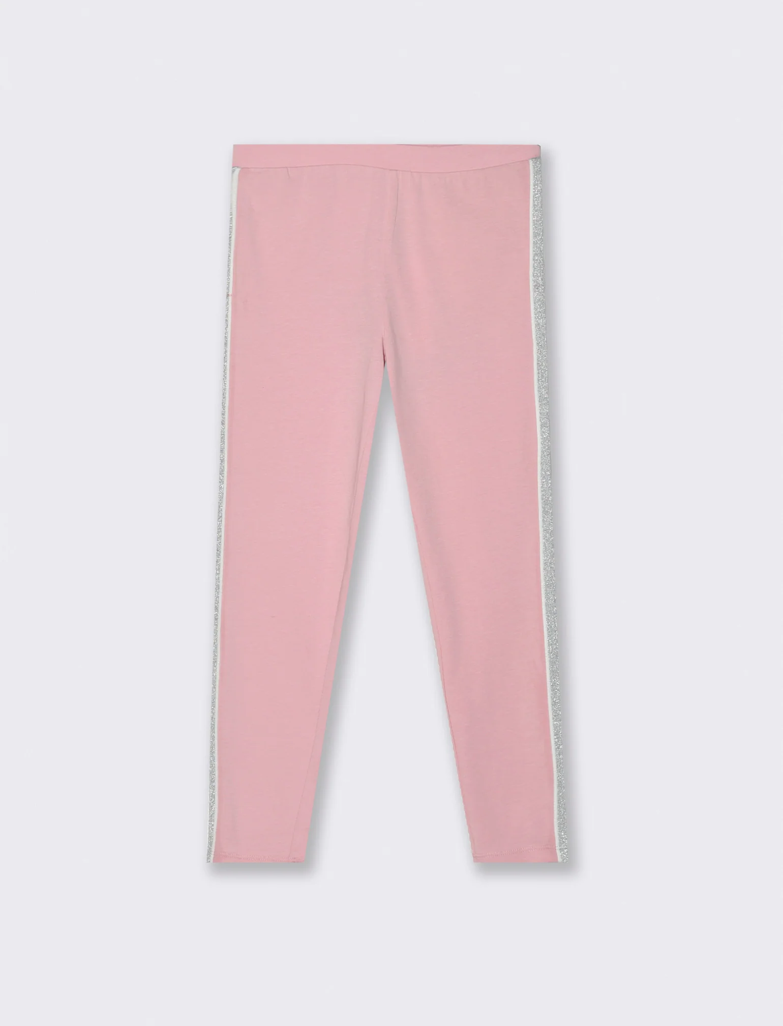 Leggings in cotone elasticizzato con banda laterale. - Rosa