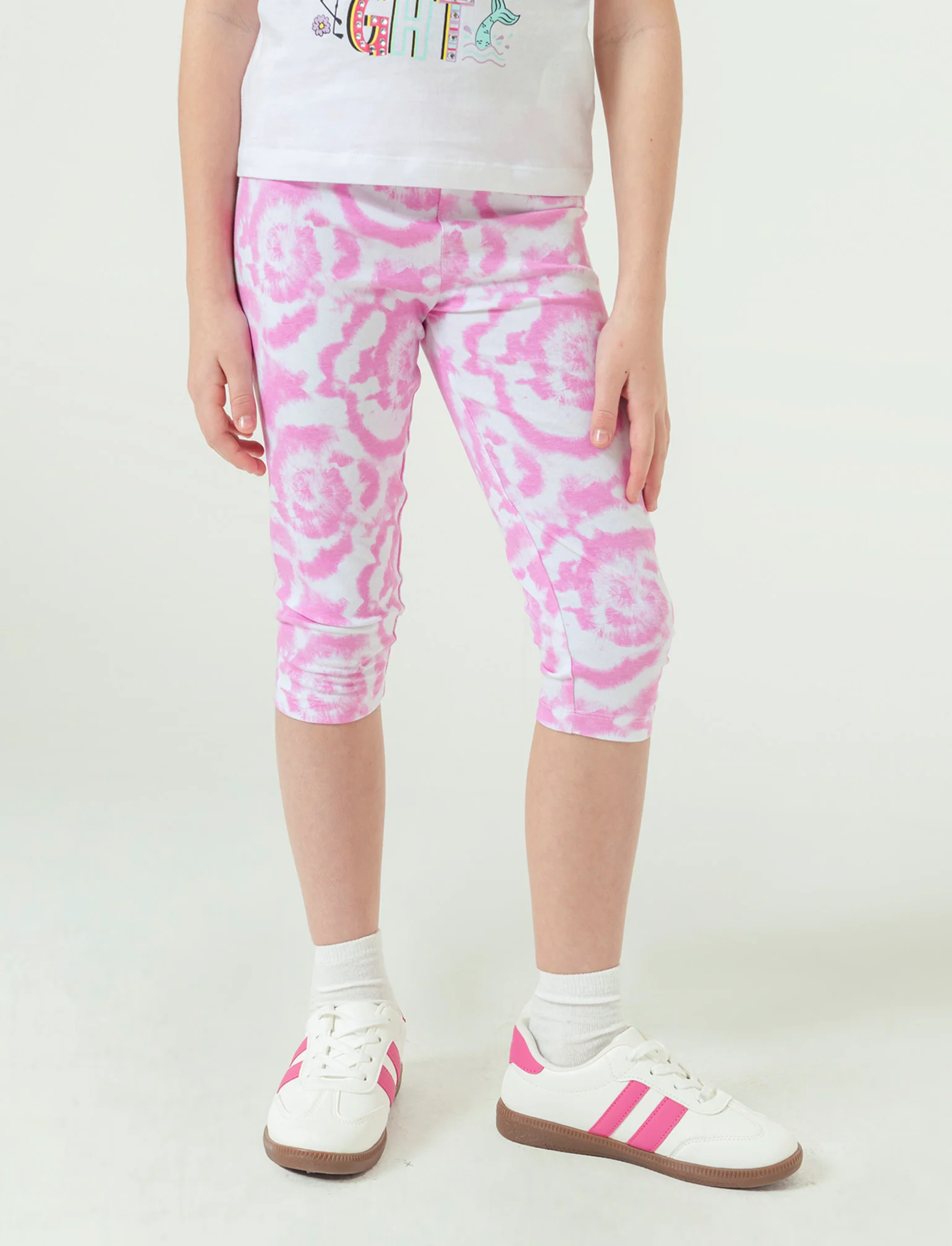 Leggings in cotone vestibilità 3/4 da bambina - Fuxia - Image 2