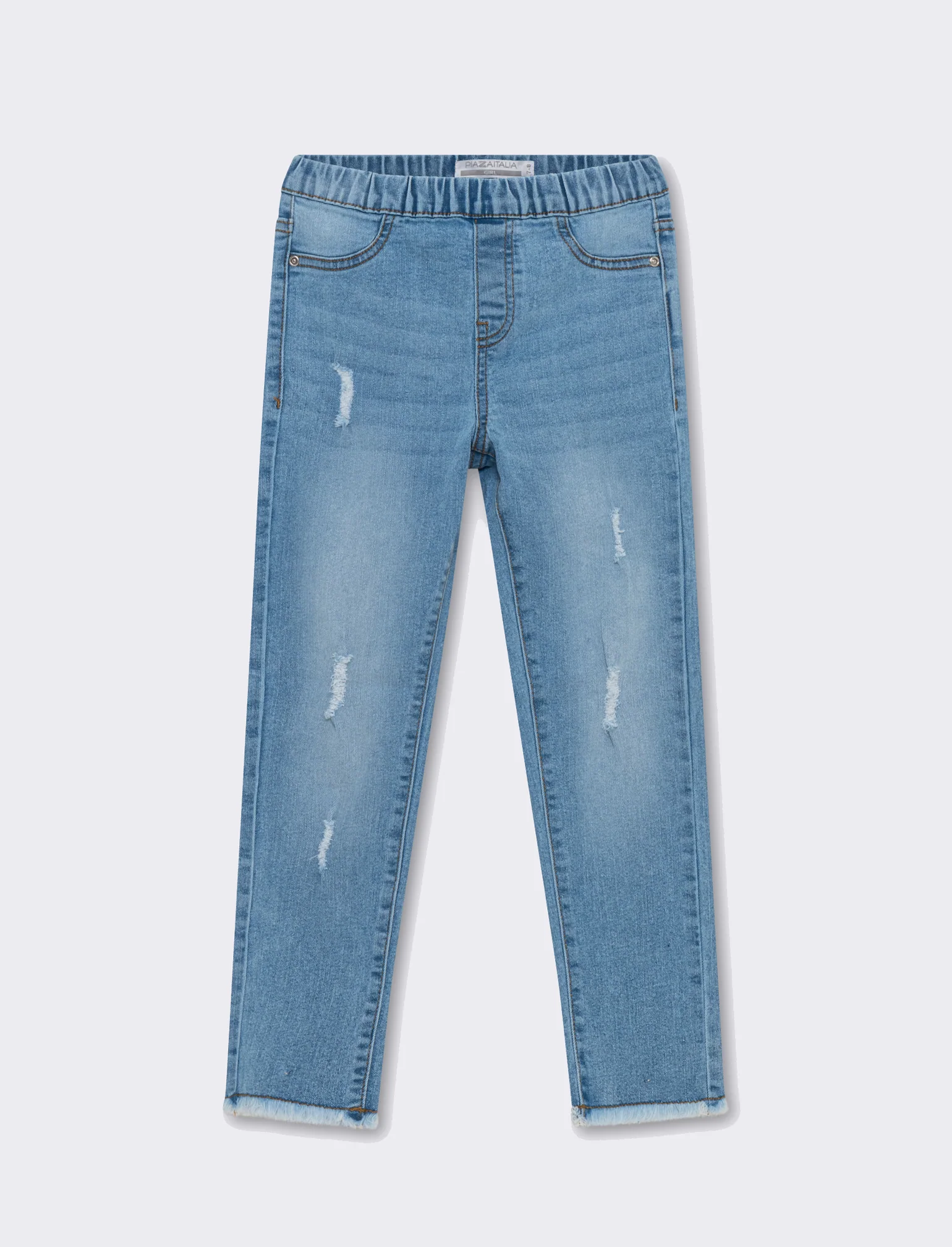 Leggings in denim elastico con rotture da bambina - Denim chiaro - Image 3