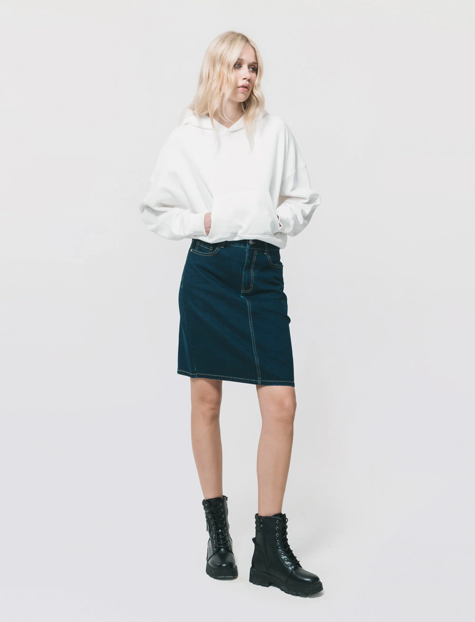 Longuette Denim con Spacco e Chiusura - Denim - Image 3