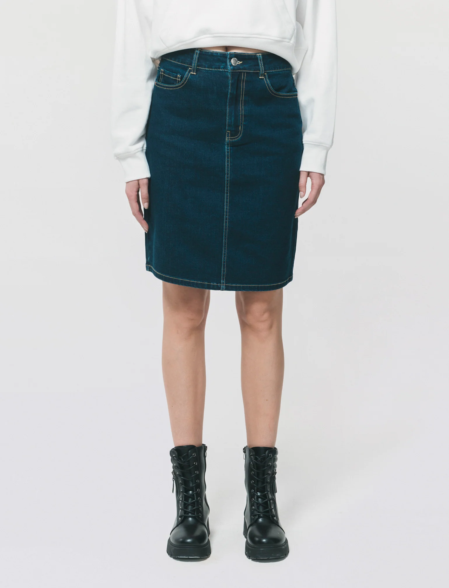 Longuette Denim con Spacco e Chiusura - Denim - Image 4
