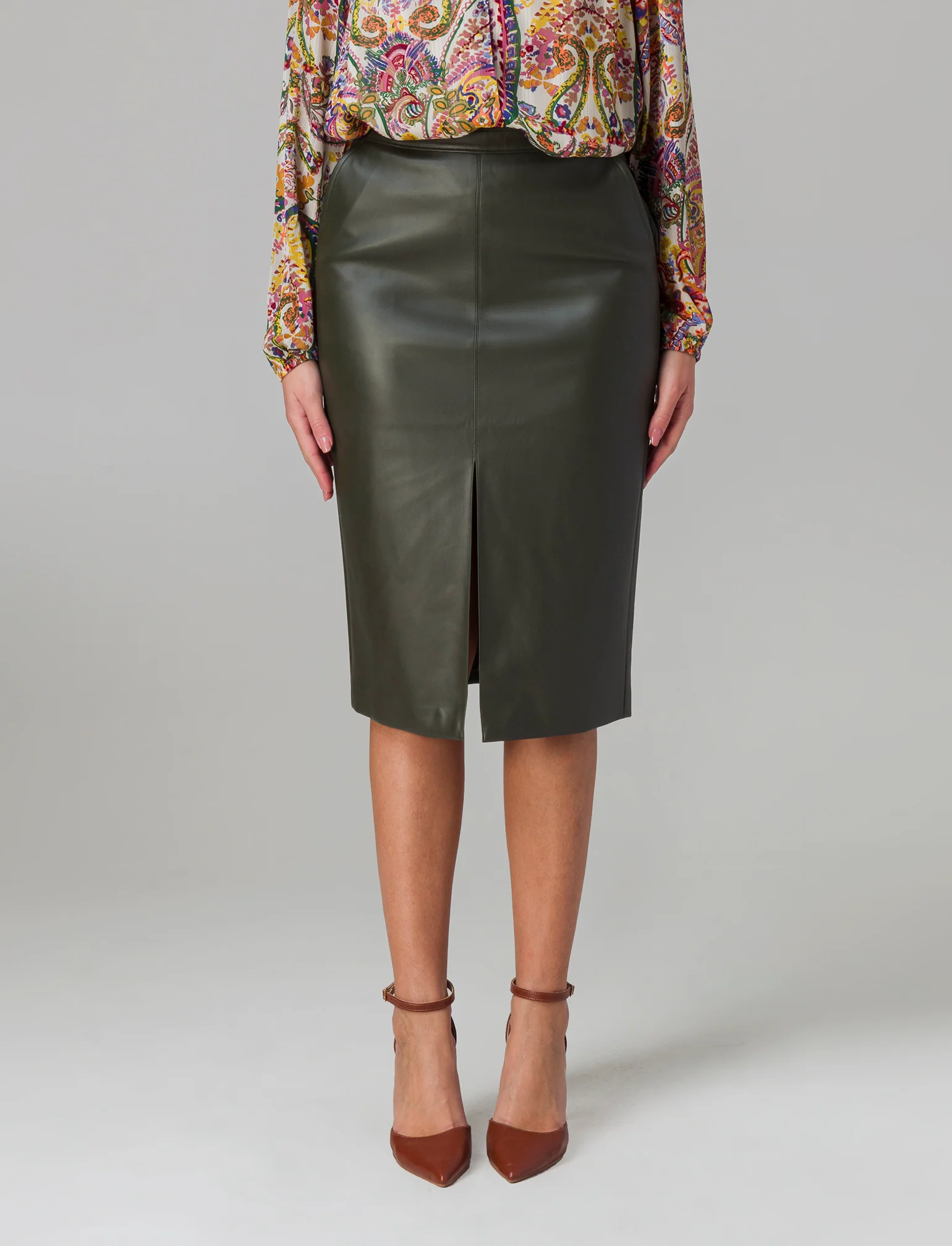 Longuette similpelle da donna - Verde militare
