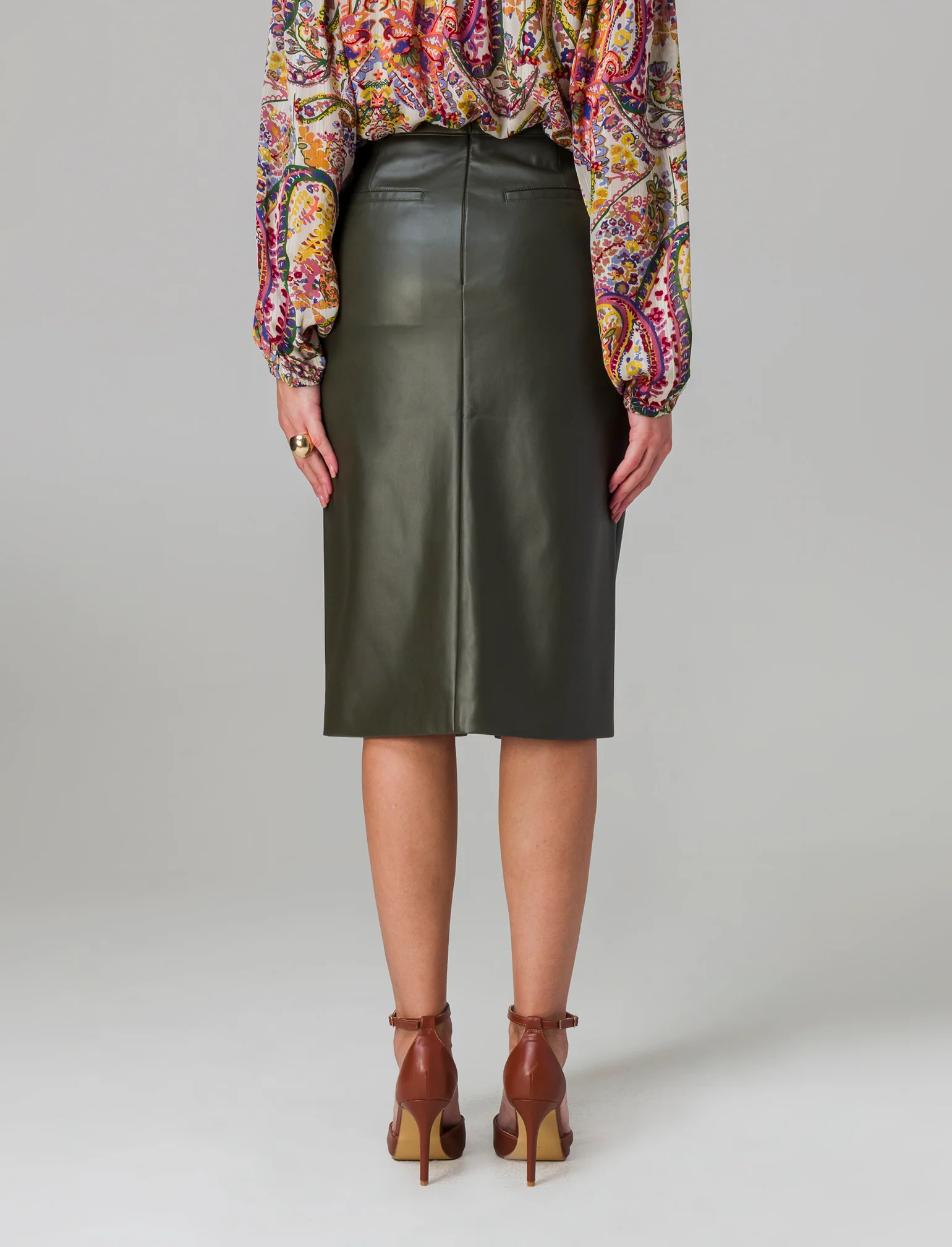 Longuette similpelle da donna - Verde militare - Image 2