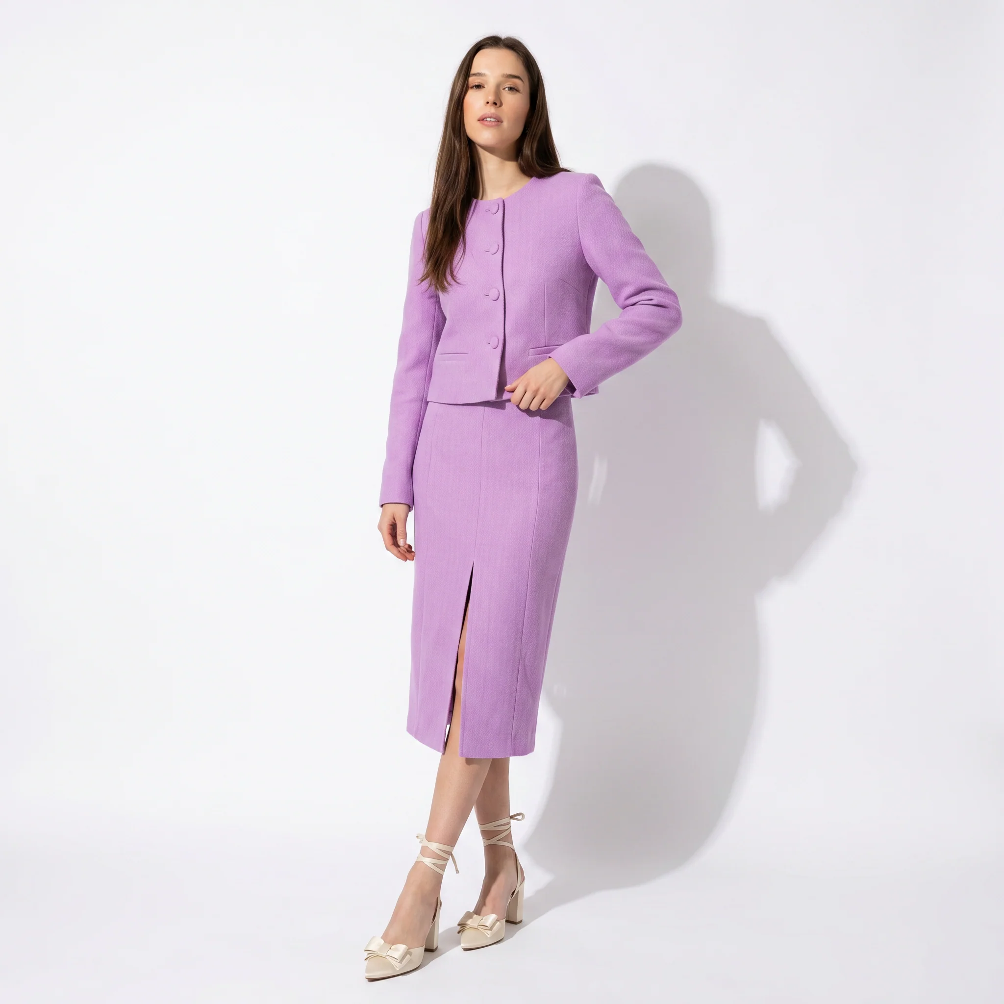 Longuette Vita Alta con Spacco Davanti - Viola orchidea - Image 3
