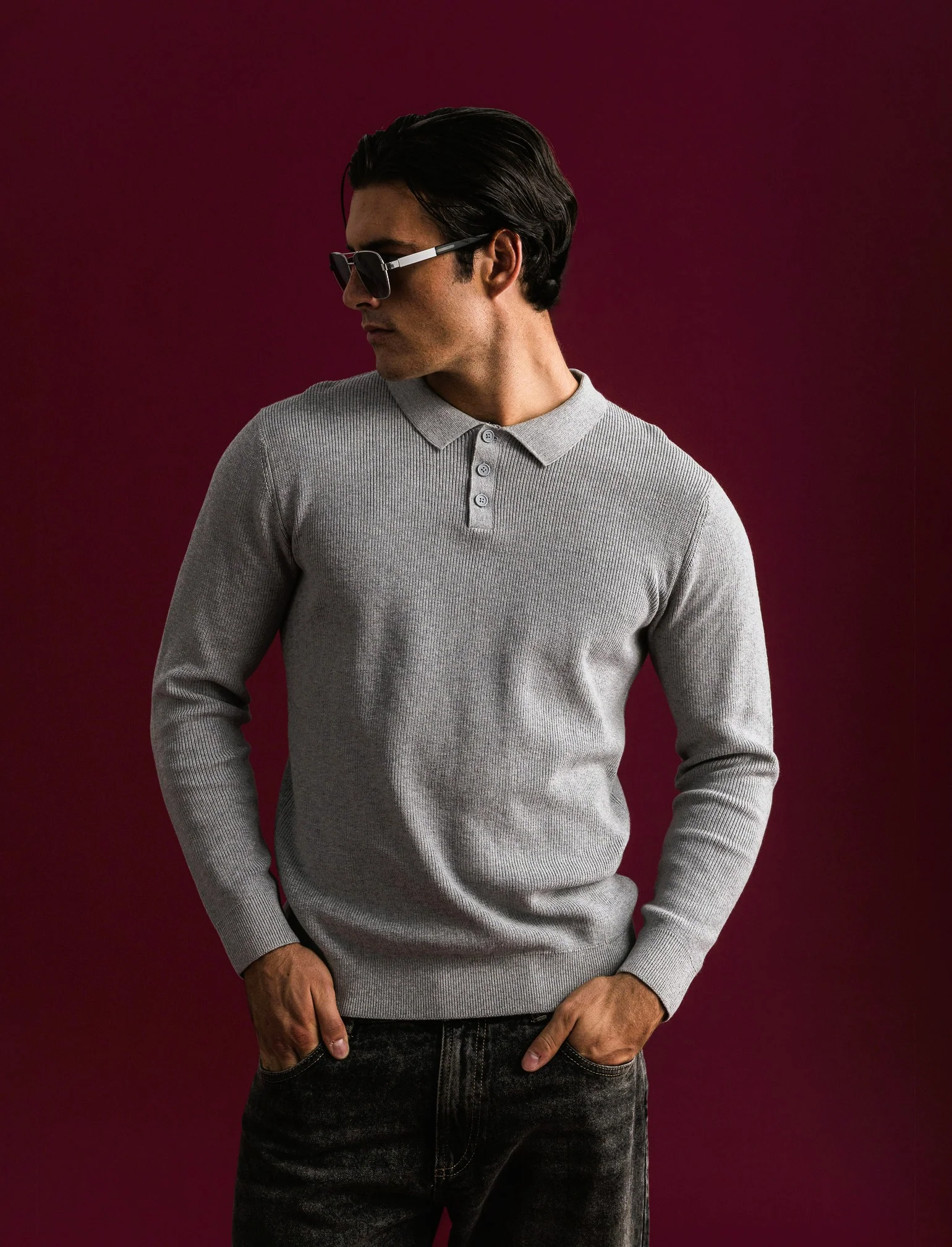 MAGLIA A COSTE MODELLO POLO - Grigio mel. - Image 3