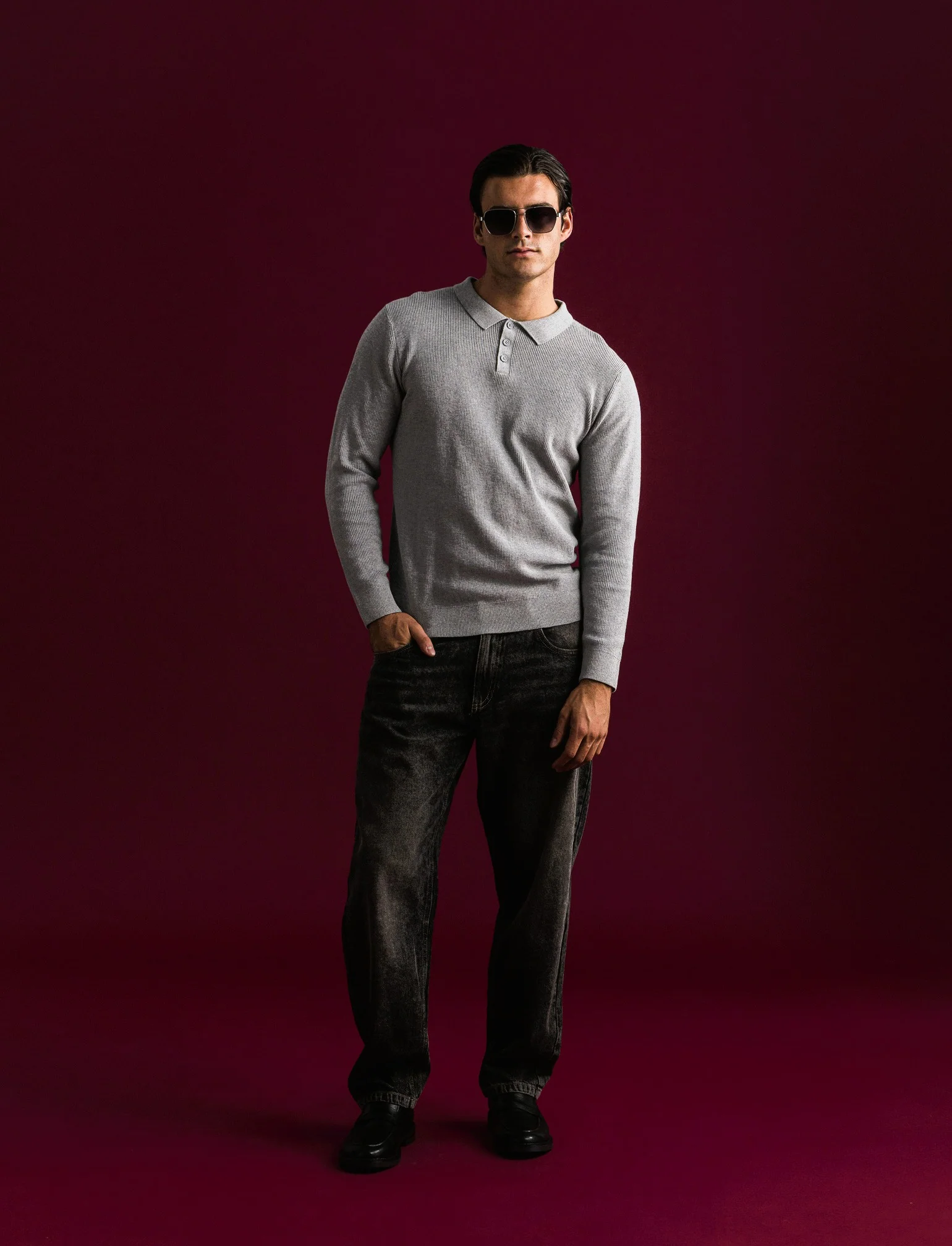 MAGLIA A COSTE MODELLO POLO - Grigio mel. - Image 4