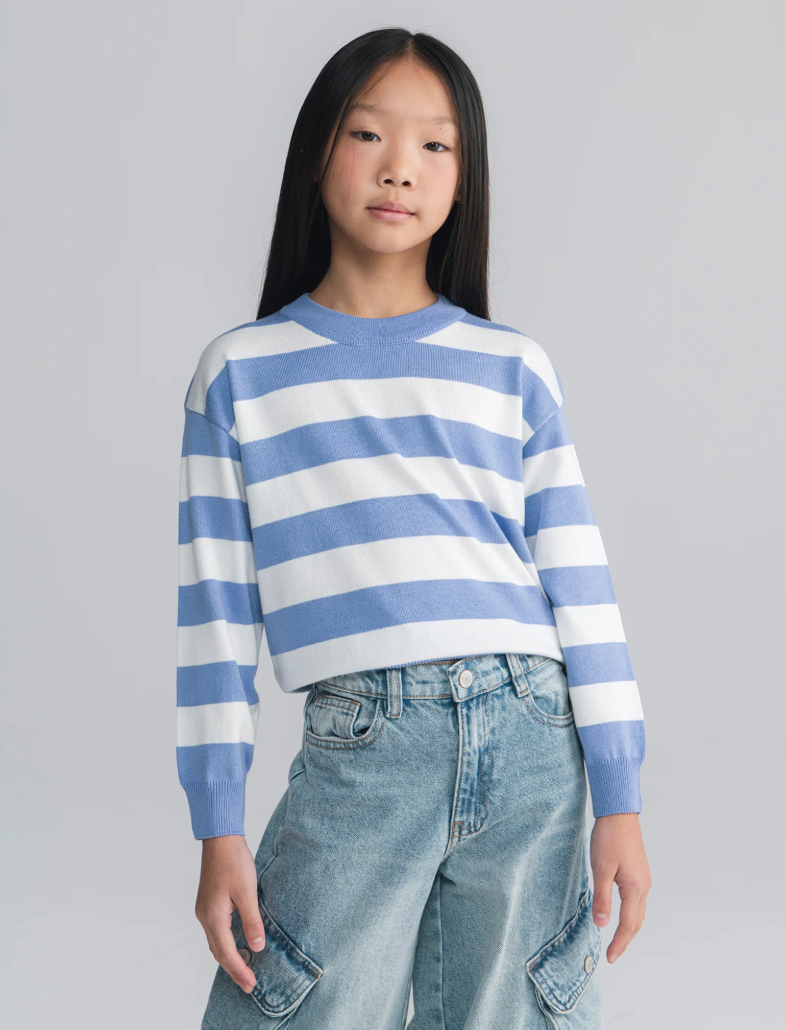 Maglia a righe bicolore per bambine - Azzurro - Image 3