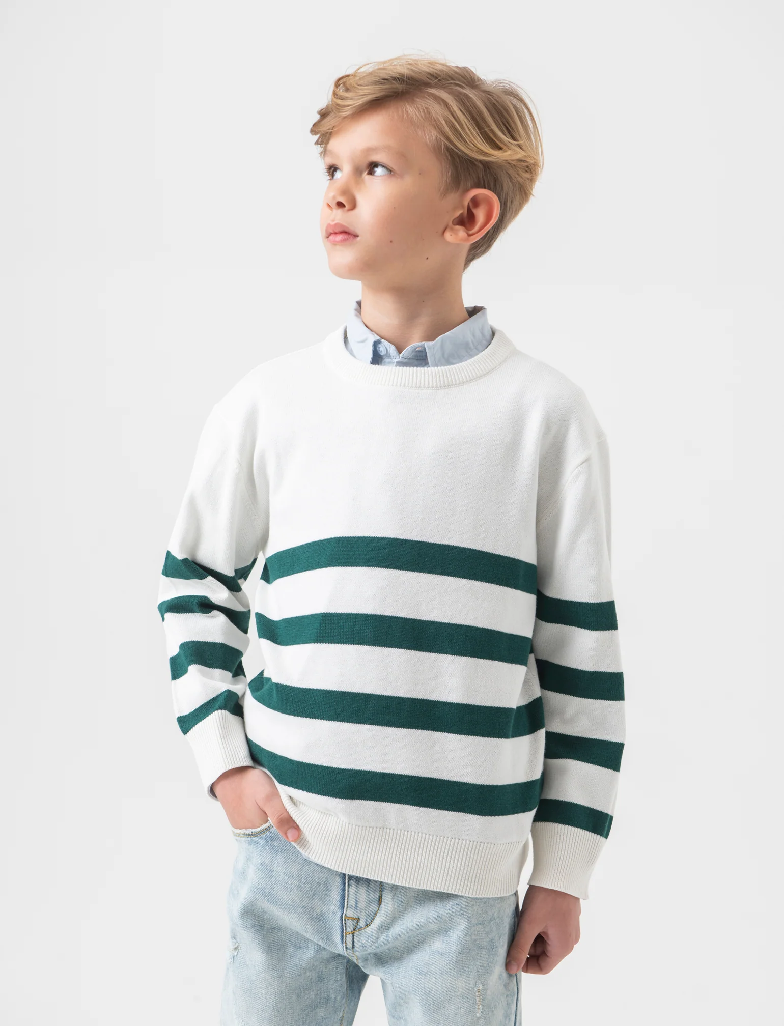 Maglia a righe da bambino - Bianco latte