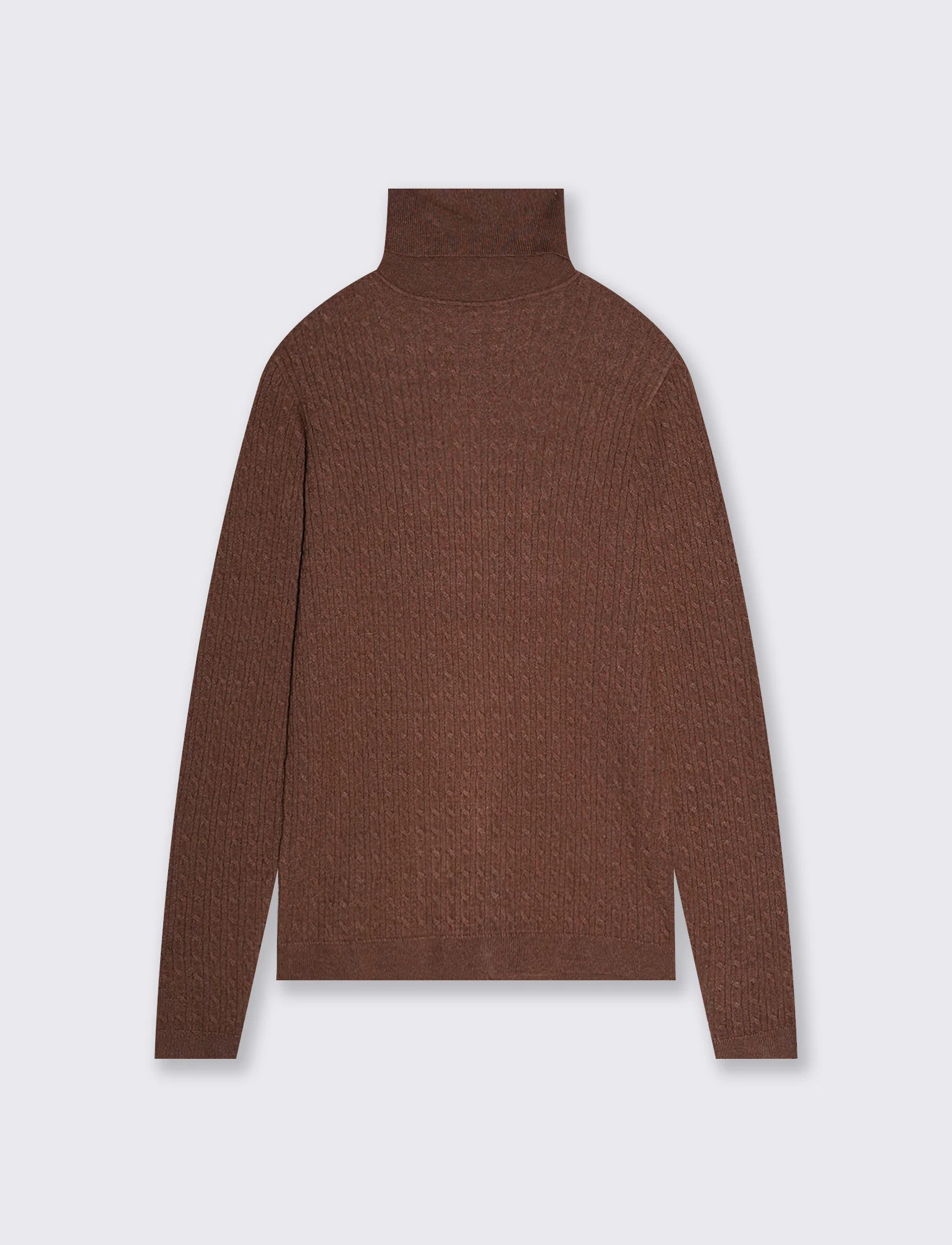 Maglia a trecce collo alto - Marrone tabacco
