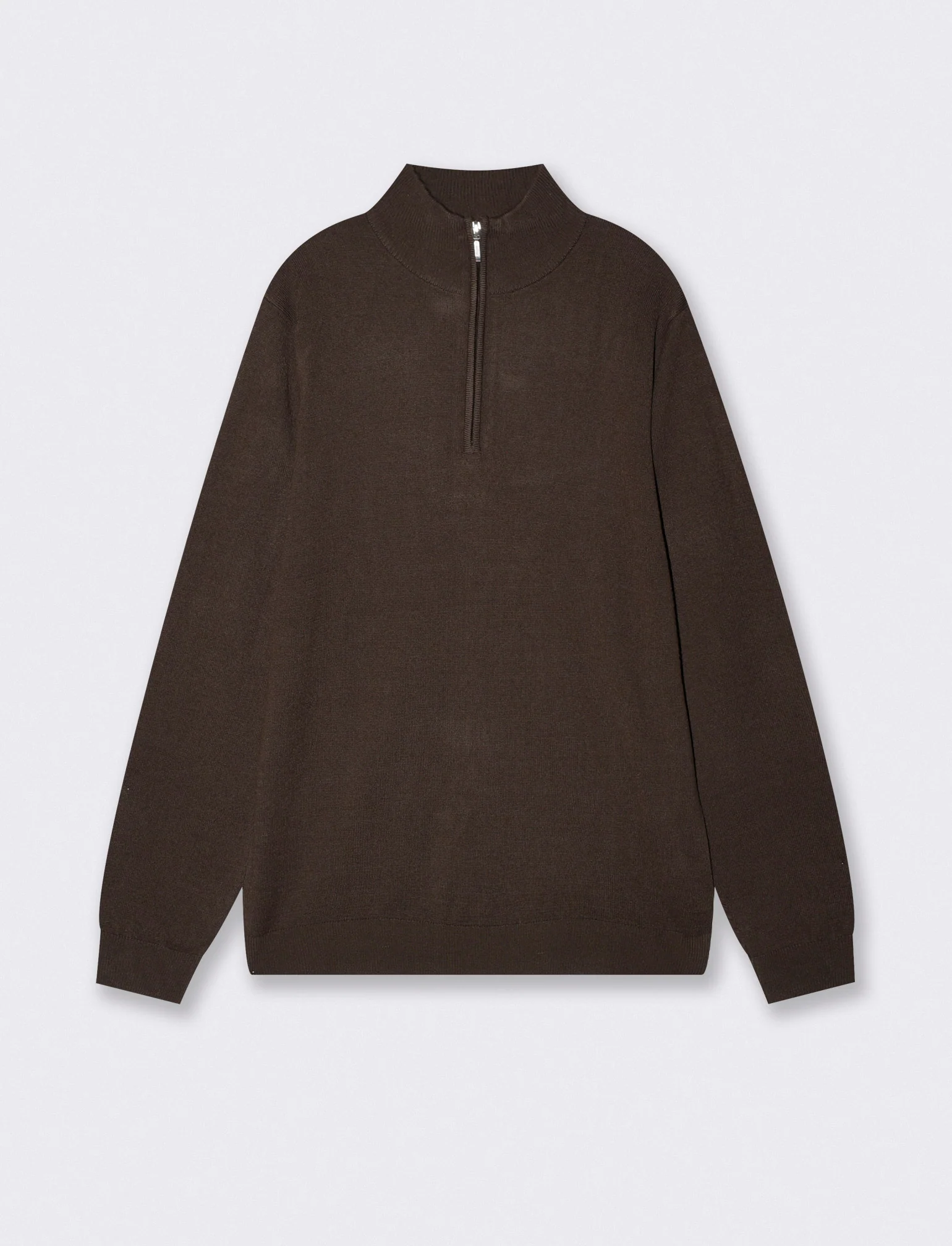 Maglia basic collo alto con zip - Moro