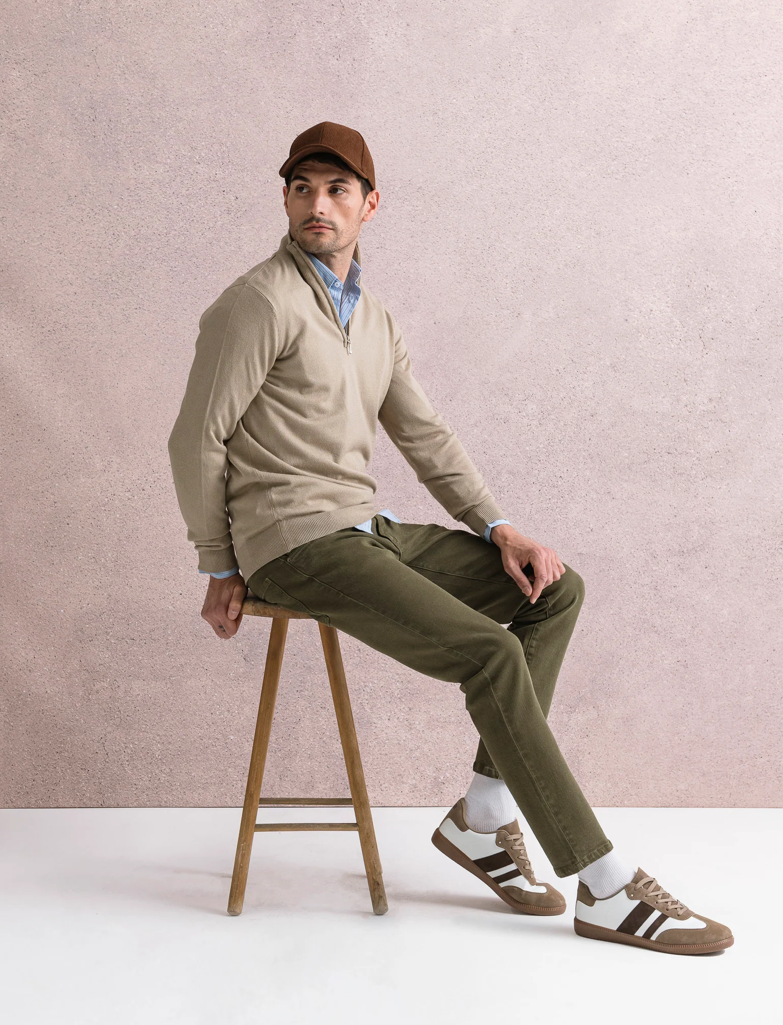 MAGLIA BASIC COLLO ALTO ZIP - Beige - Image 4