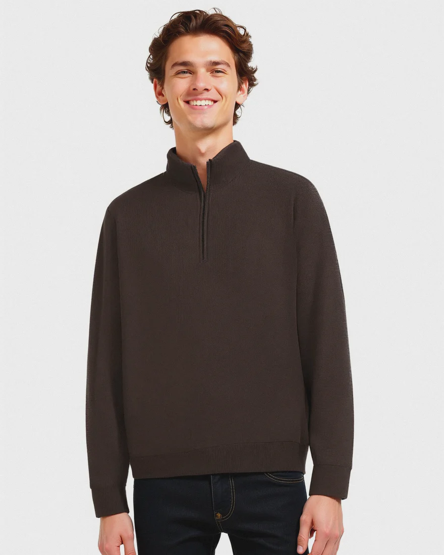 MAGLIA BASIC COLLO ALTO ZIP - Moro