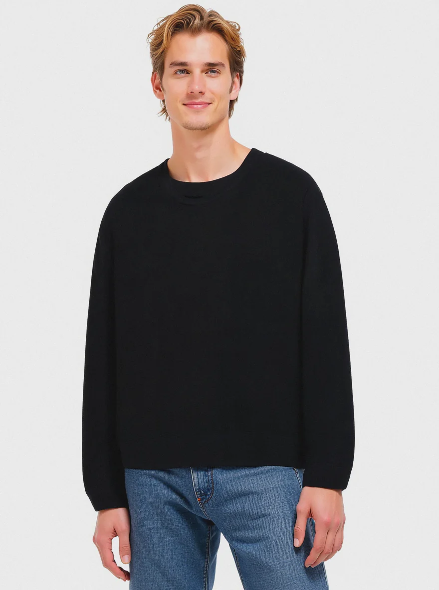 MAGLIA BASIC IN FILATO COMFORT - Nero