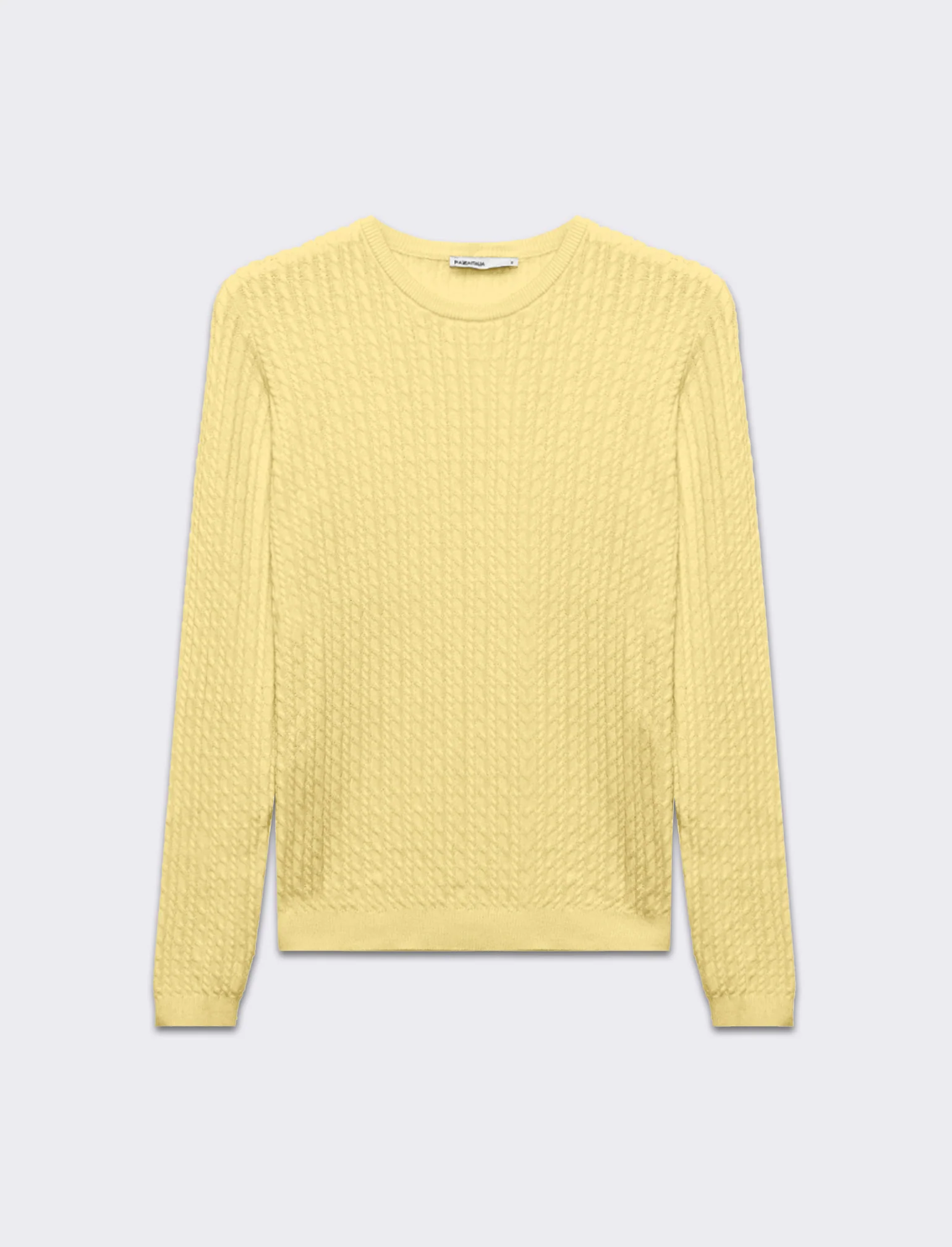 Maglia basica giro collo a trecce da donna - Giallo pastello