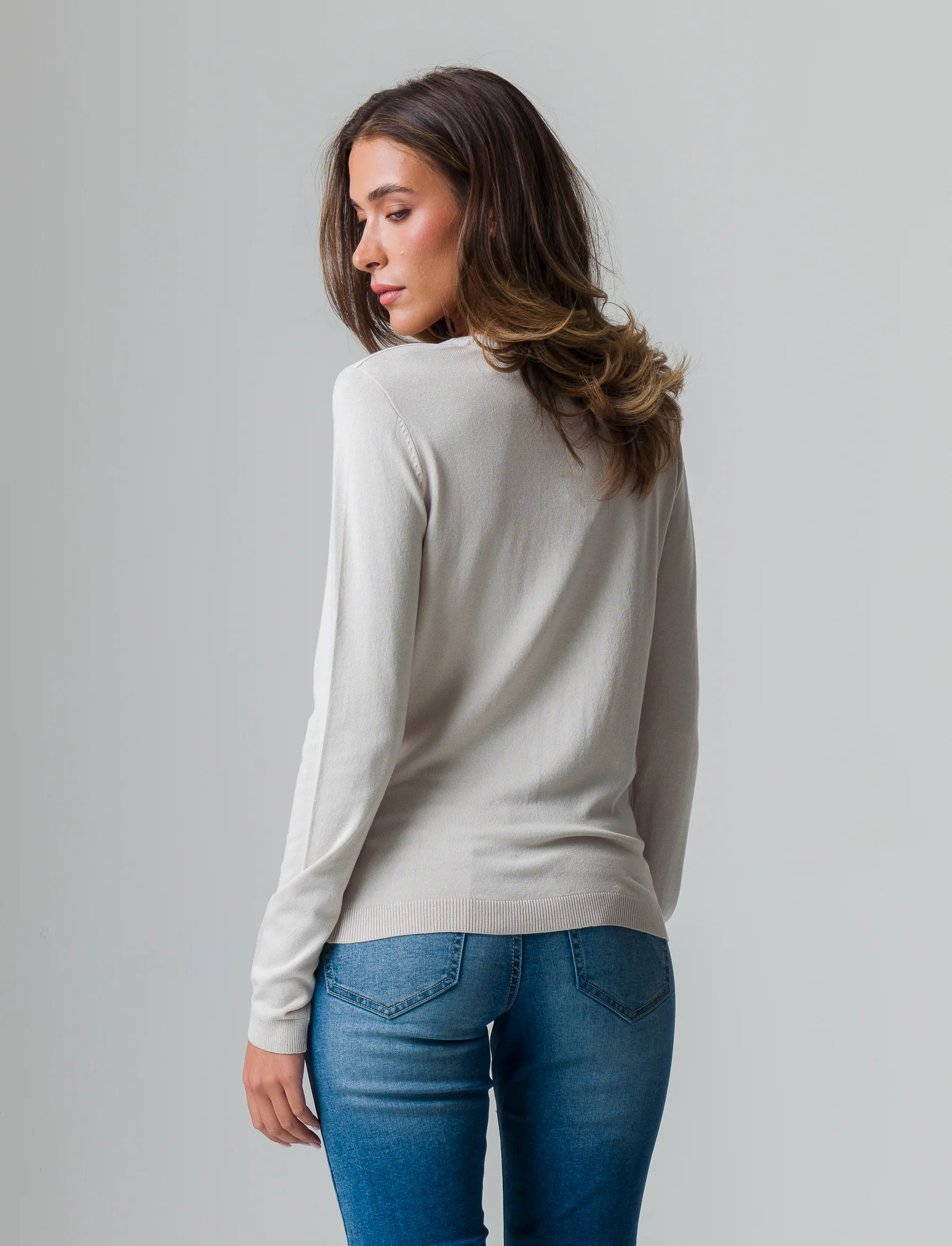 Maglia basica scollo a v da donna - Sabbia
