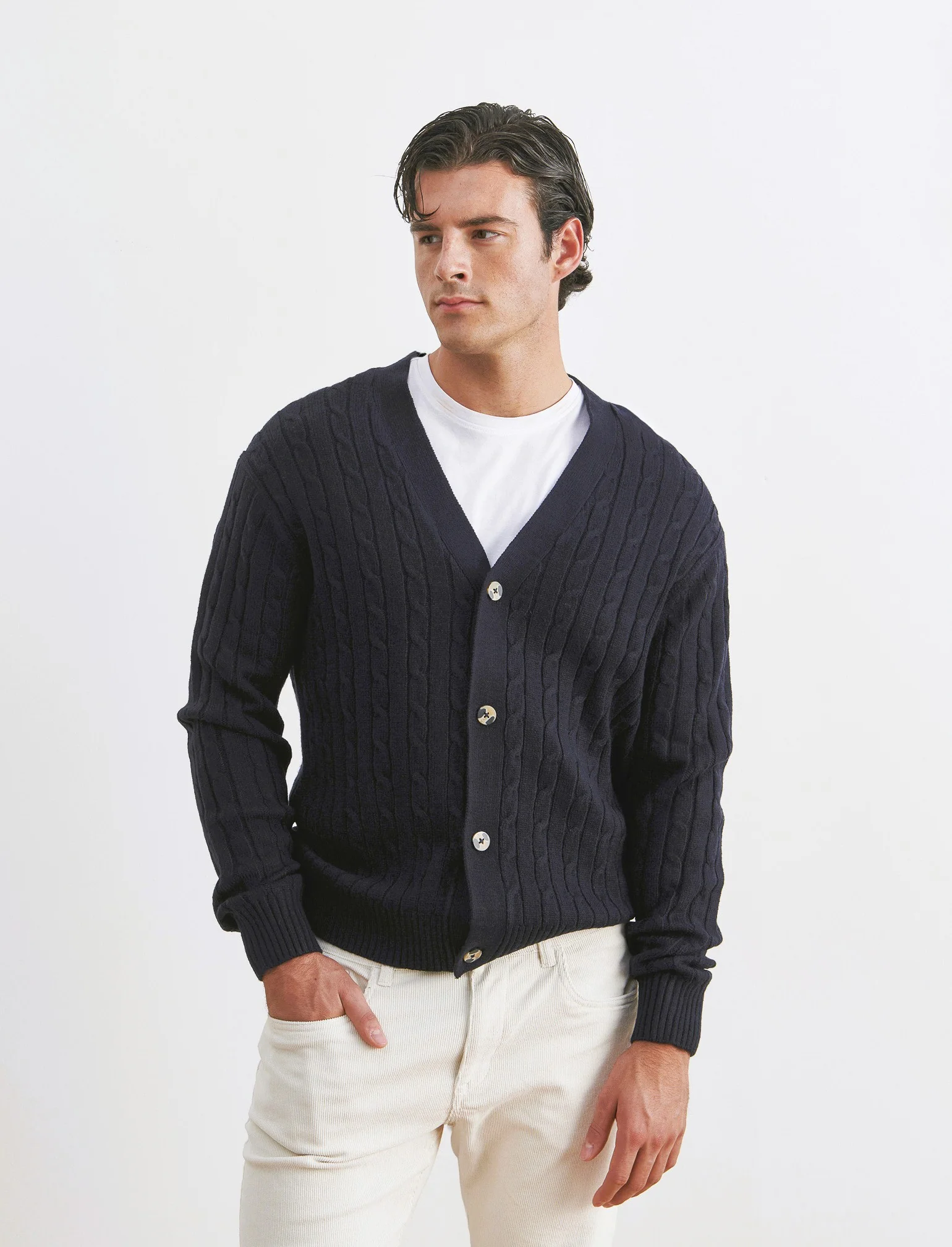 MAGLIA CARDIGAN A TRECCE: - Blu - Image 3