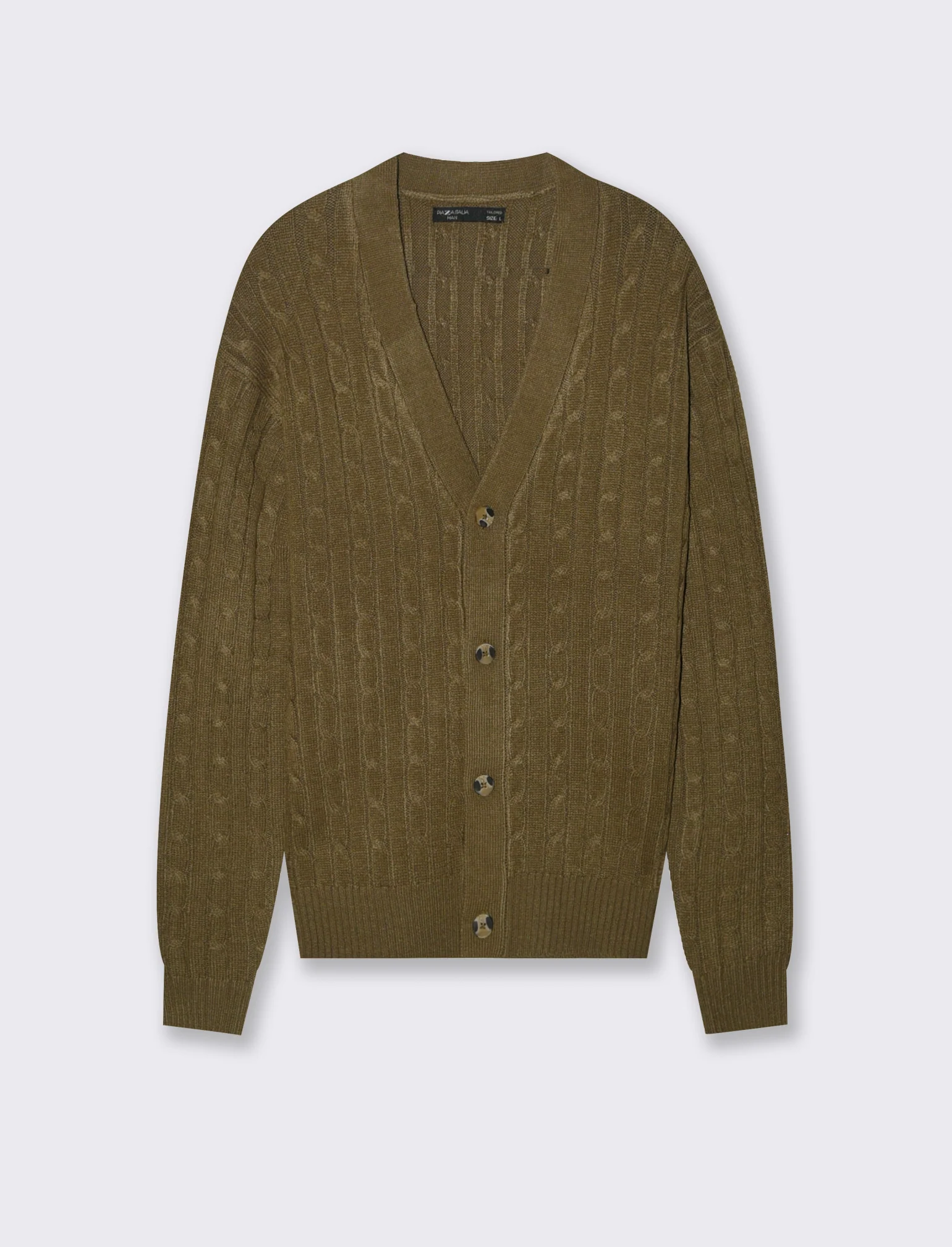 MAGLIA CARDIGAN A TRECCE: - Grigio fango