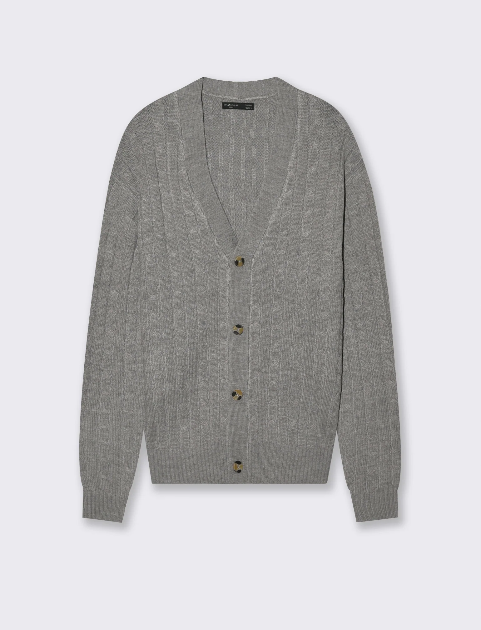 MAGLIA CARDIGAN A TRECCE: - Grigio mel.