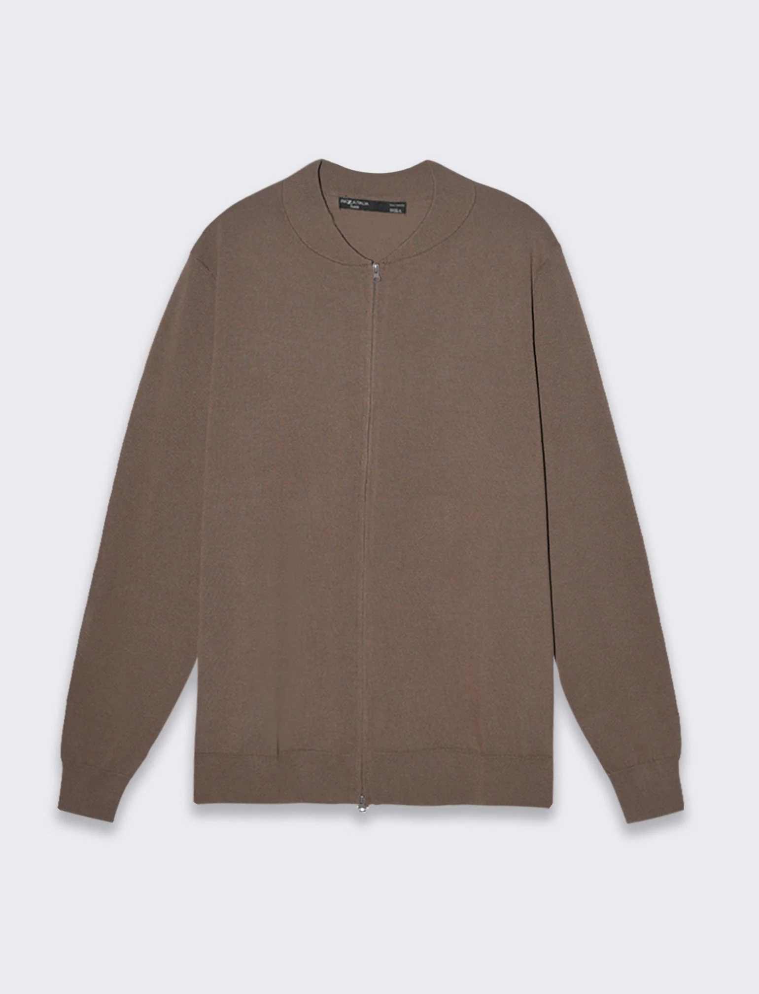 Maglia cardigan collo bomber in filato premium da uomo - Grigio fango