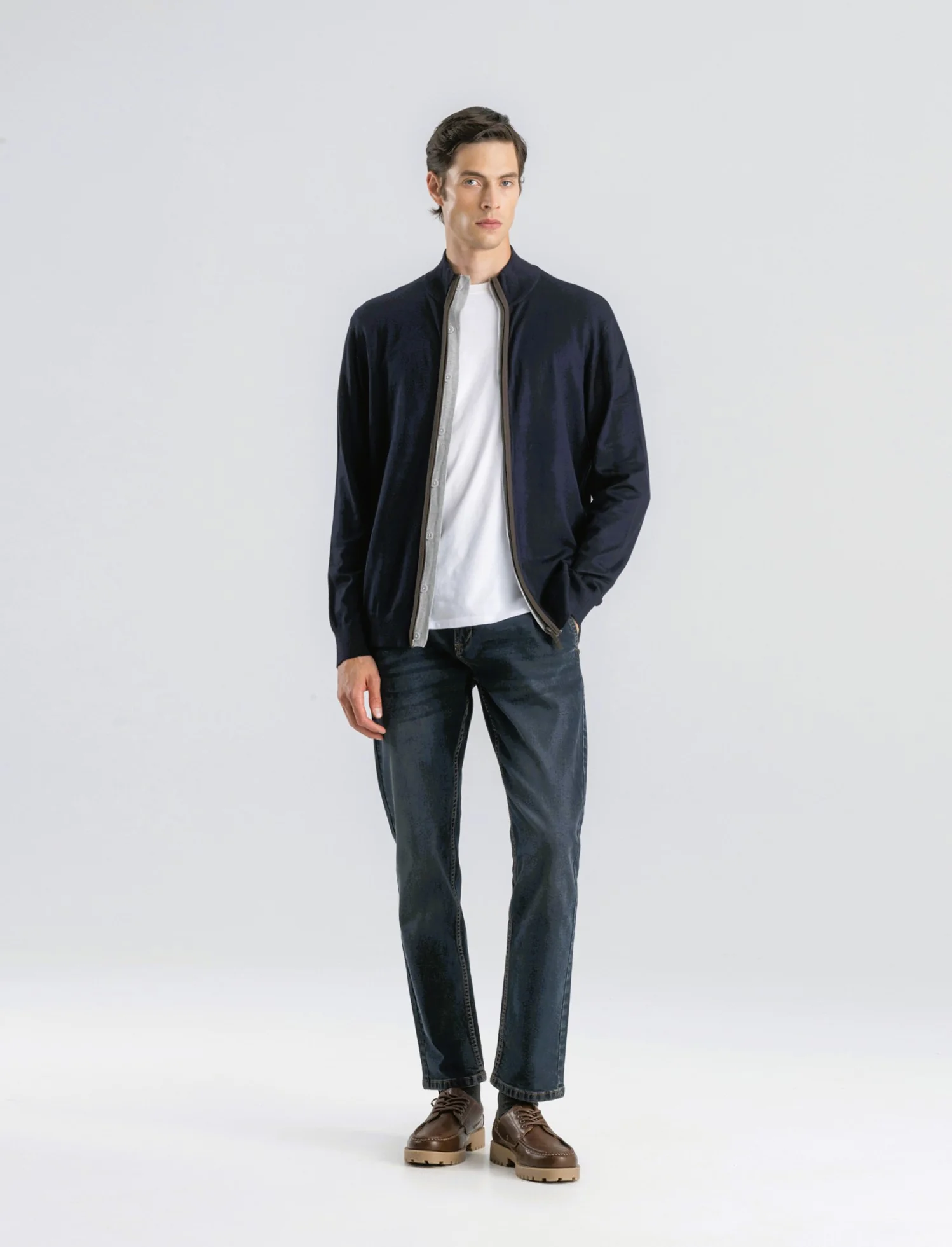 MAGLIA CARDIGAN CON BOTTONI E CERNIERA - Blu - Image 3