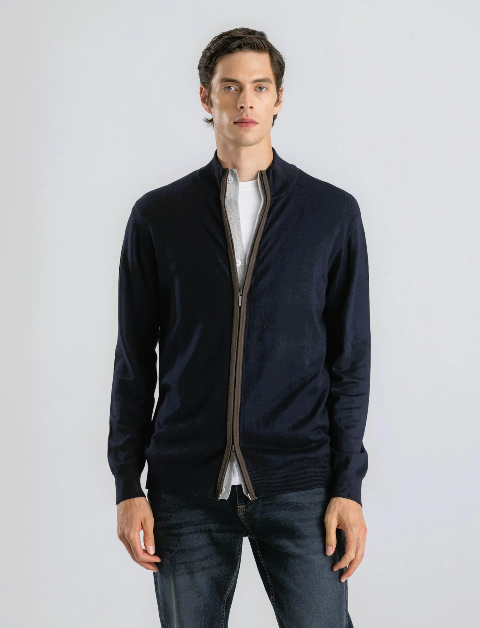 MAGLIA CARDIGAN CON BOTTONI E CERNIERA - Blu - Image 4