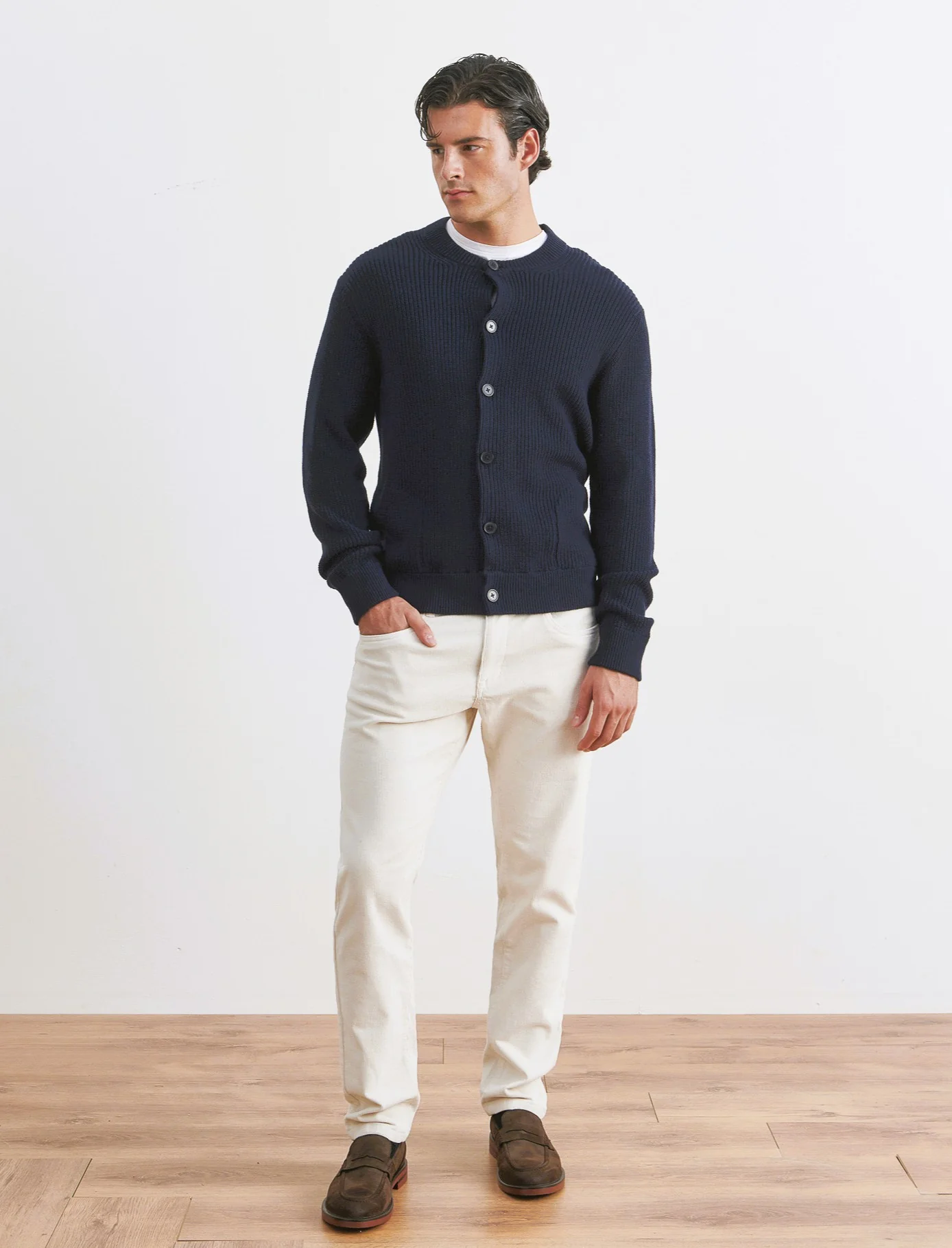 MAGLIA CARDIGAN IN  COTONE A COSTE - Blu