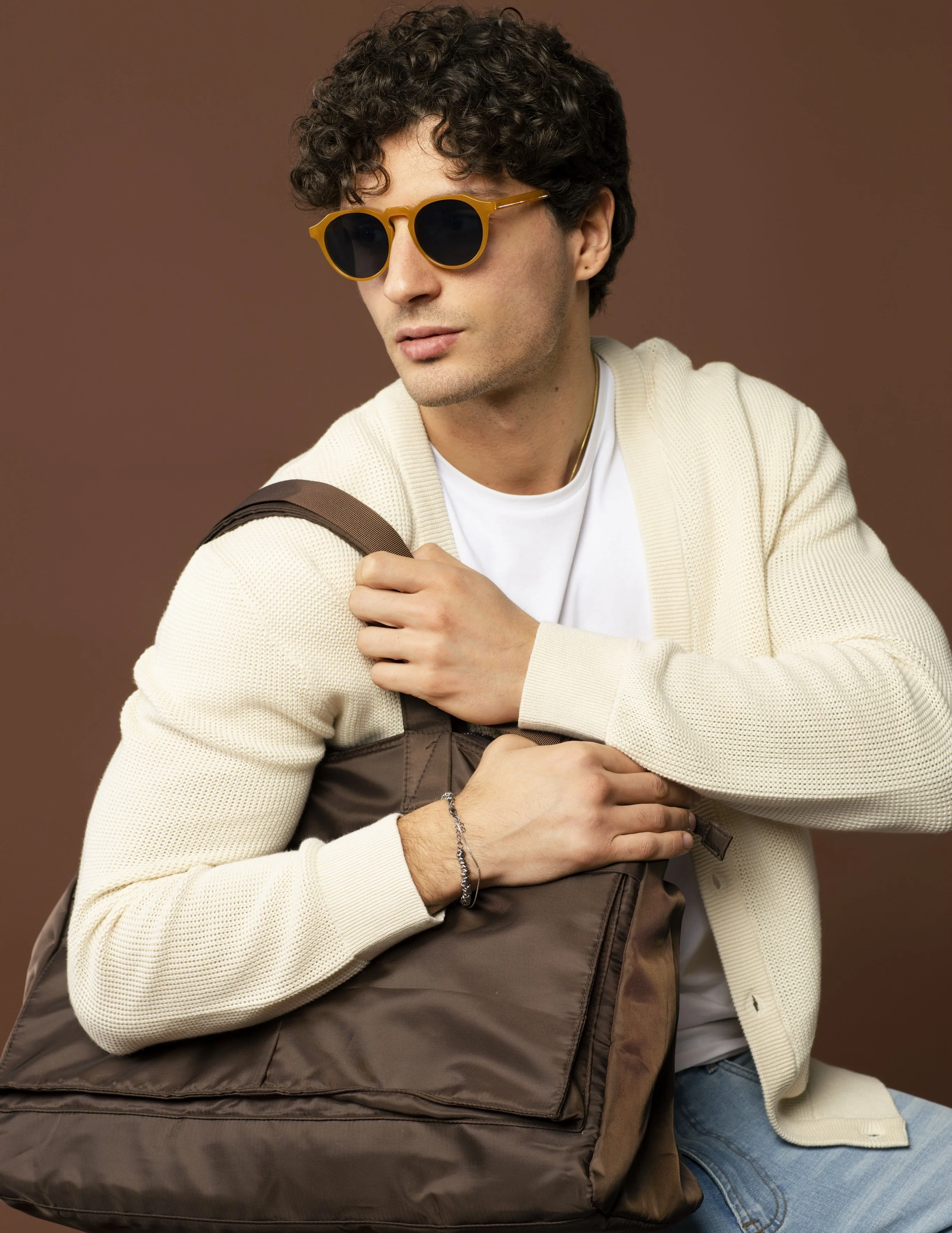 Maglia cardigan strutturata da uomo - Beige ecru