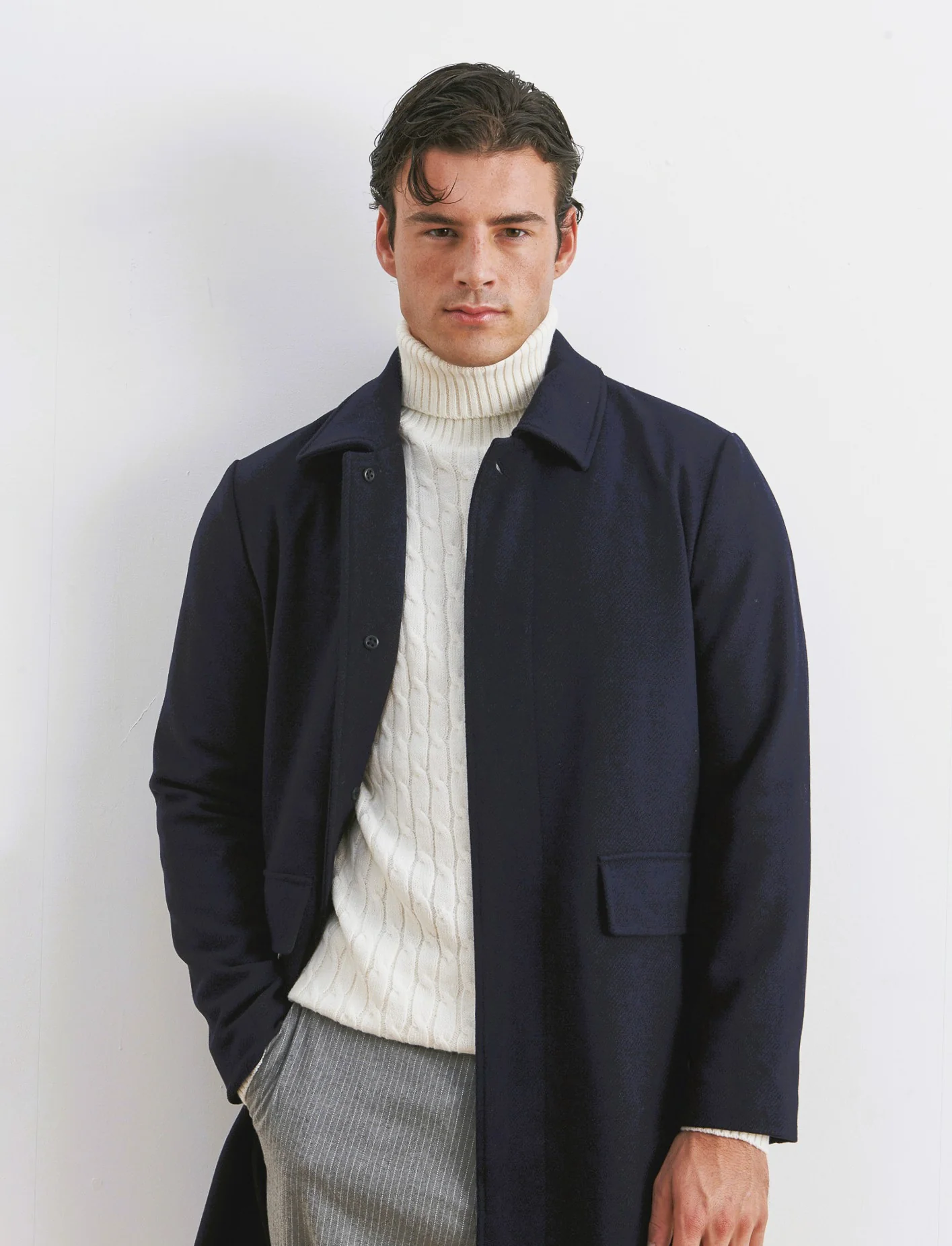 MAGLIA COLLO ALTO A TRECCE - Beige ecru