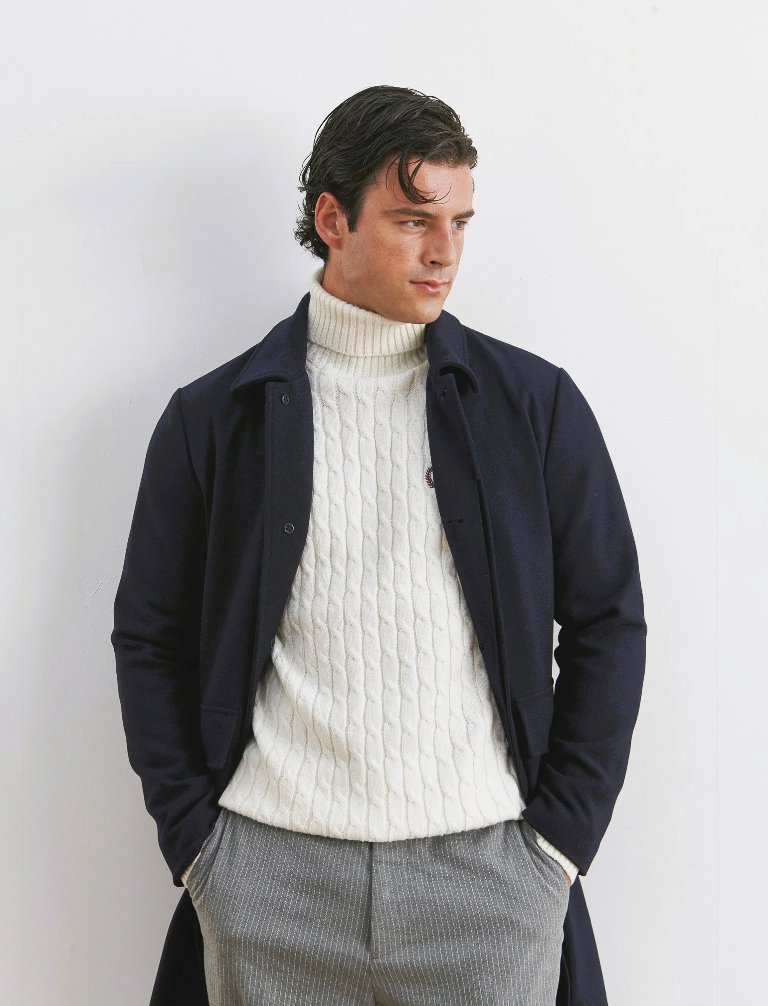 MAGLIA COLLO ALTO A TRECCE - Beige ecru - Image 2
