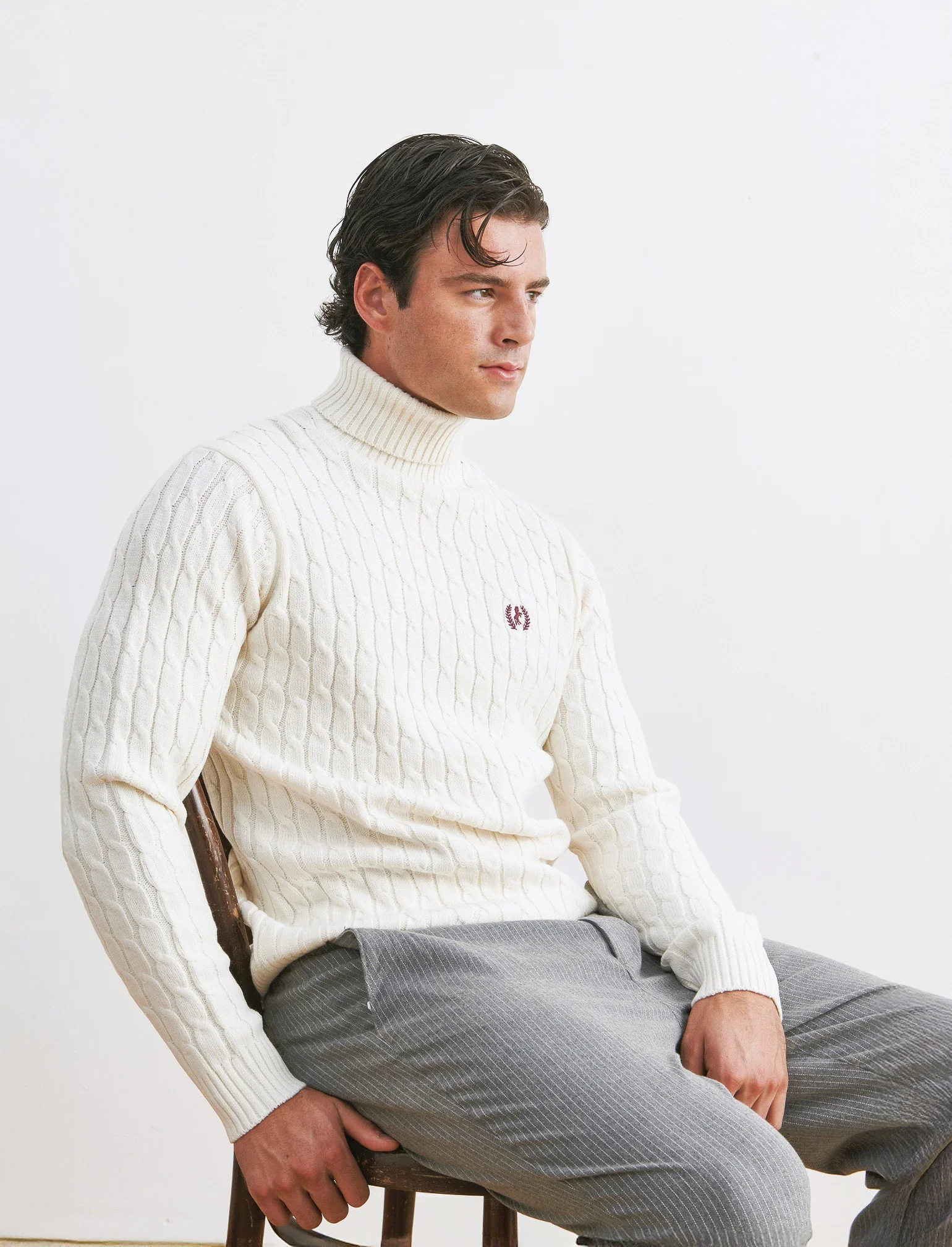 MAGLIA COLLO ALTO A TRECCE - Beige ecru - Image 3
