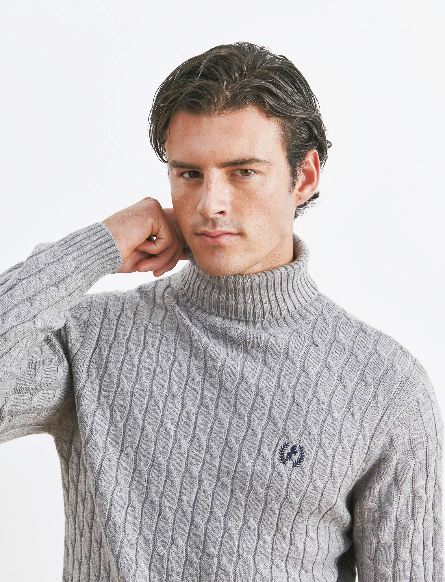 MAGLIA COLLO ALTO A TRECCE - Grigio mel. - Image 3