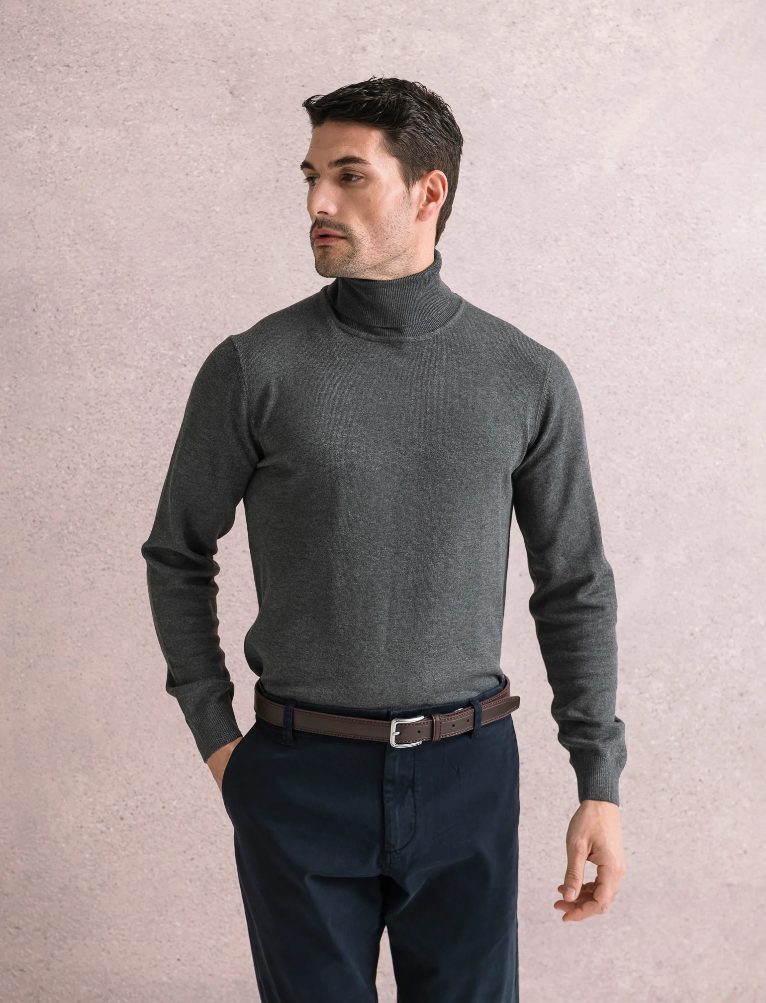 MAGLIA COLLO ALTO BASIC - Antracite melange - Image 3