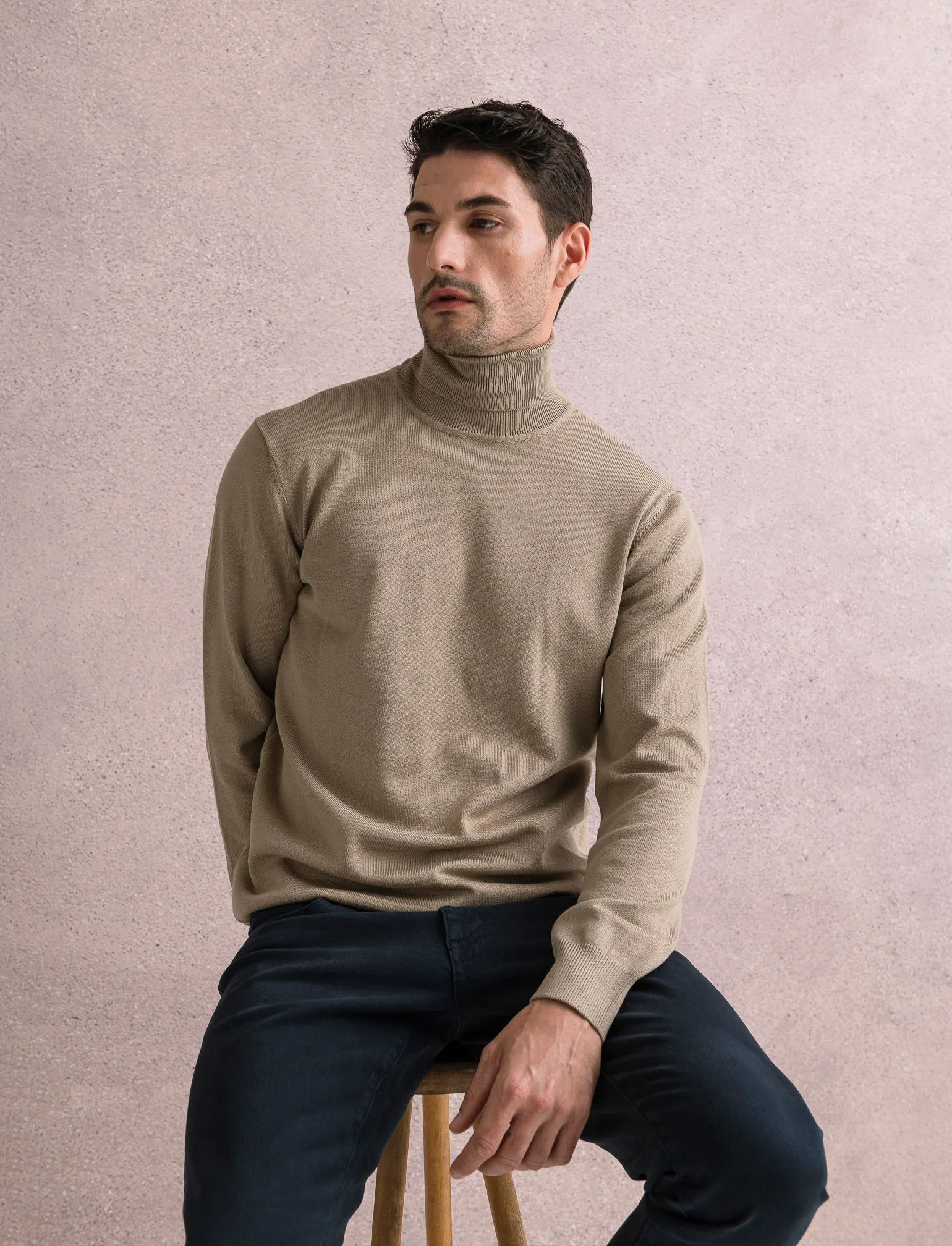 MAGLIA COLLO ALTO BASIC - Beige - Image 3