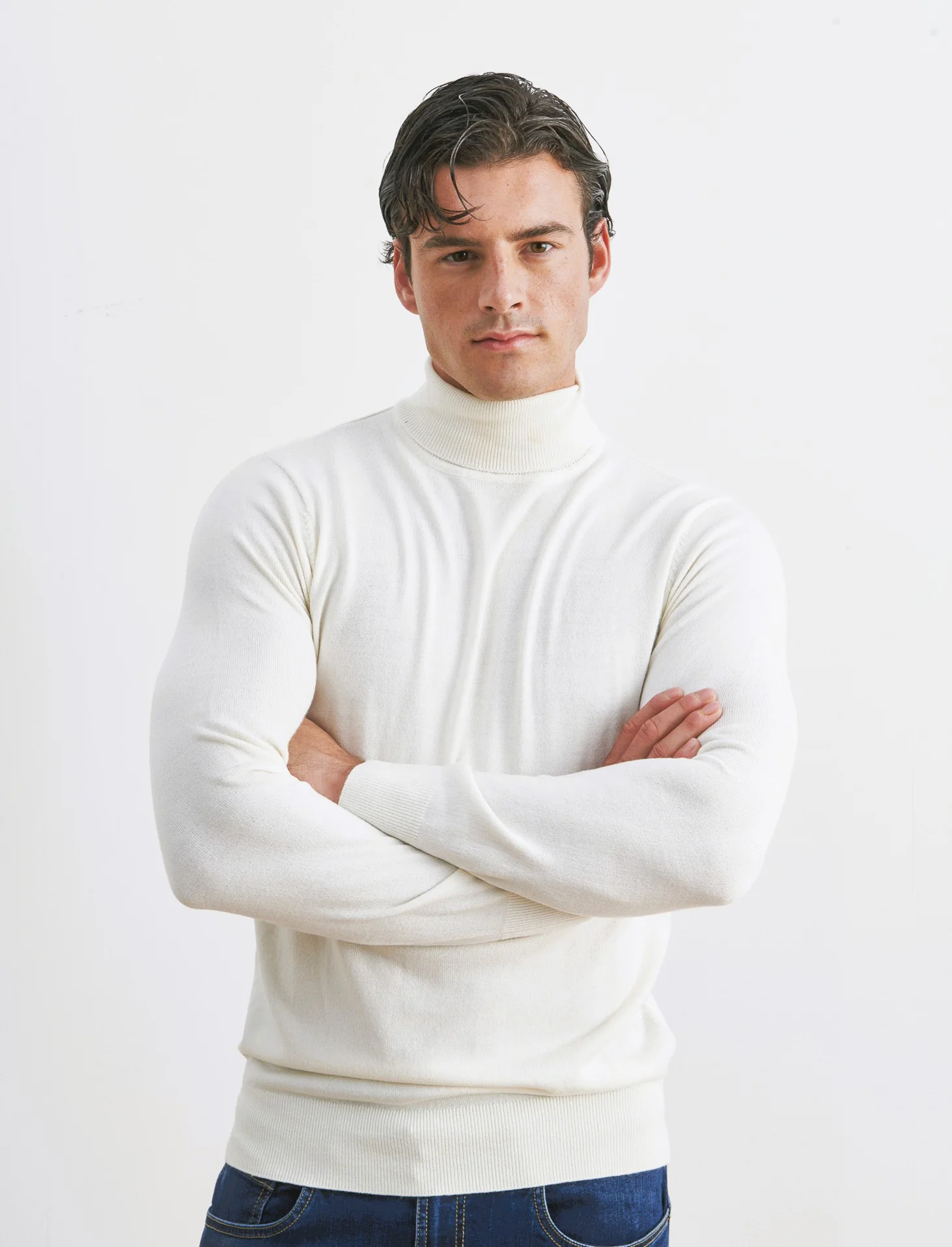 MAGLIA COLLO ALTO BASIC - Beige ecru - Image 3