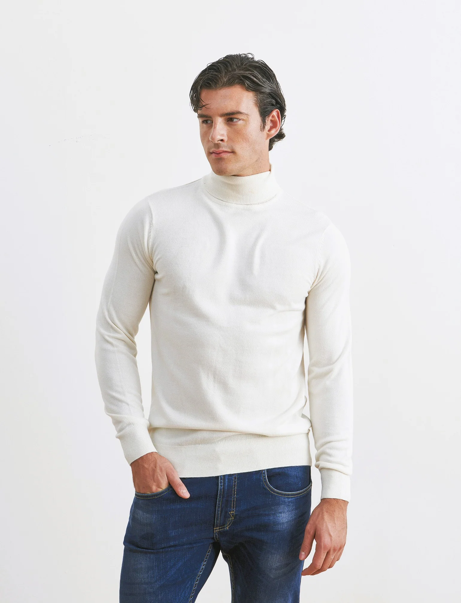 MAGLIA COLLO ALTO BASIC - Beige ecru - Image 4