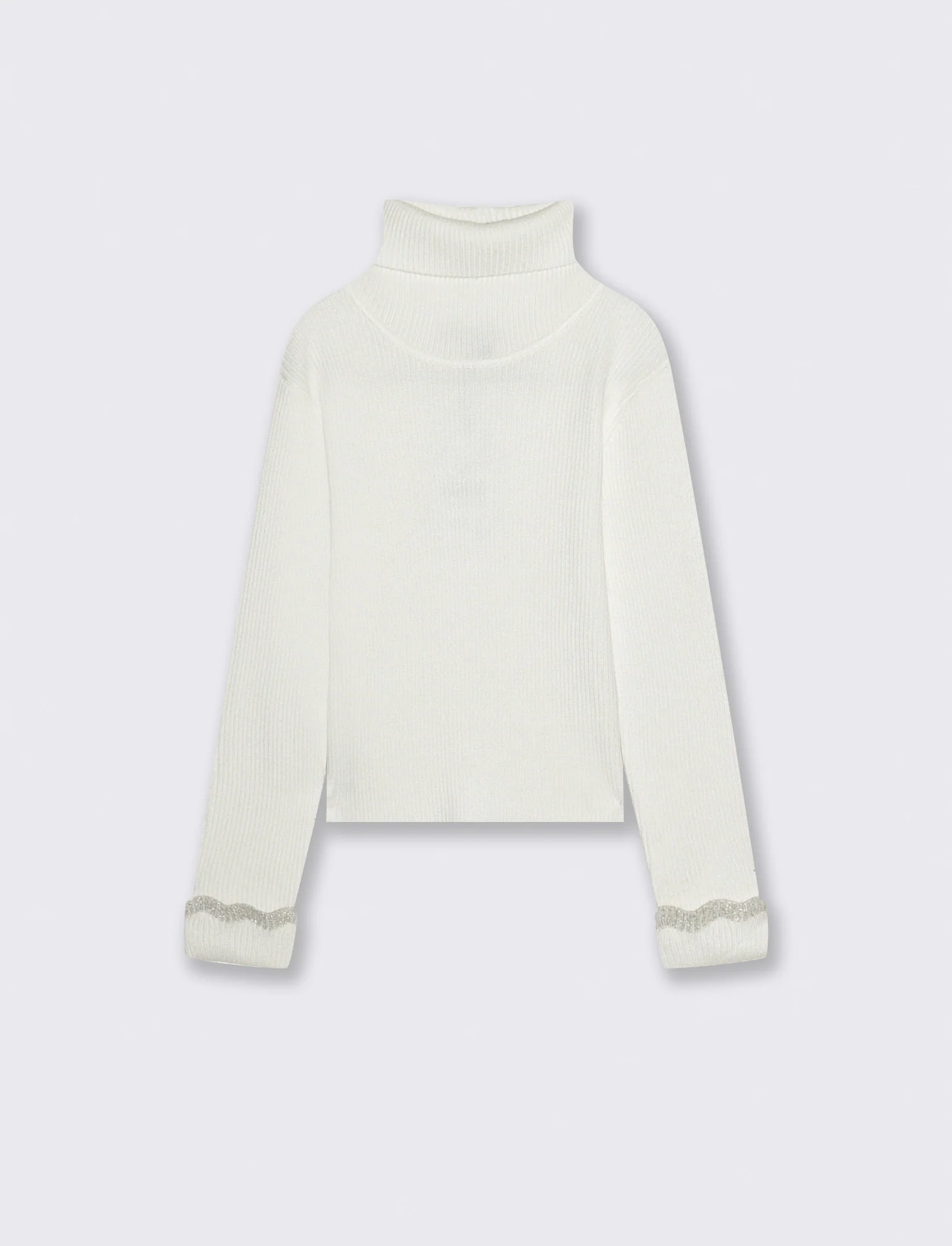 Maglia collo alto con dettaglio in fibra metallizzata al polsino. - Bianco latte - Image 3