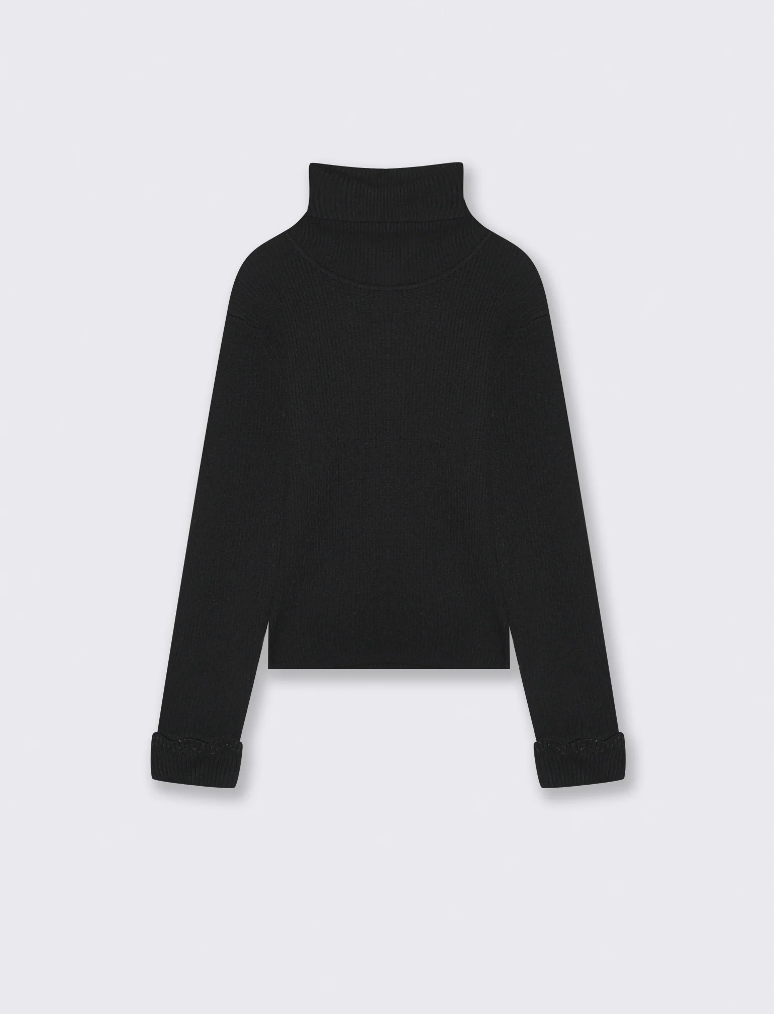 Maglia collo alto con dettaglio in fibra metallizzata al polsino. - Nero - Image 3