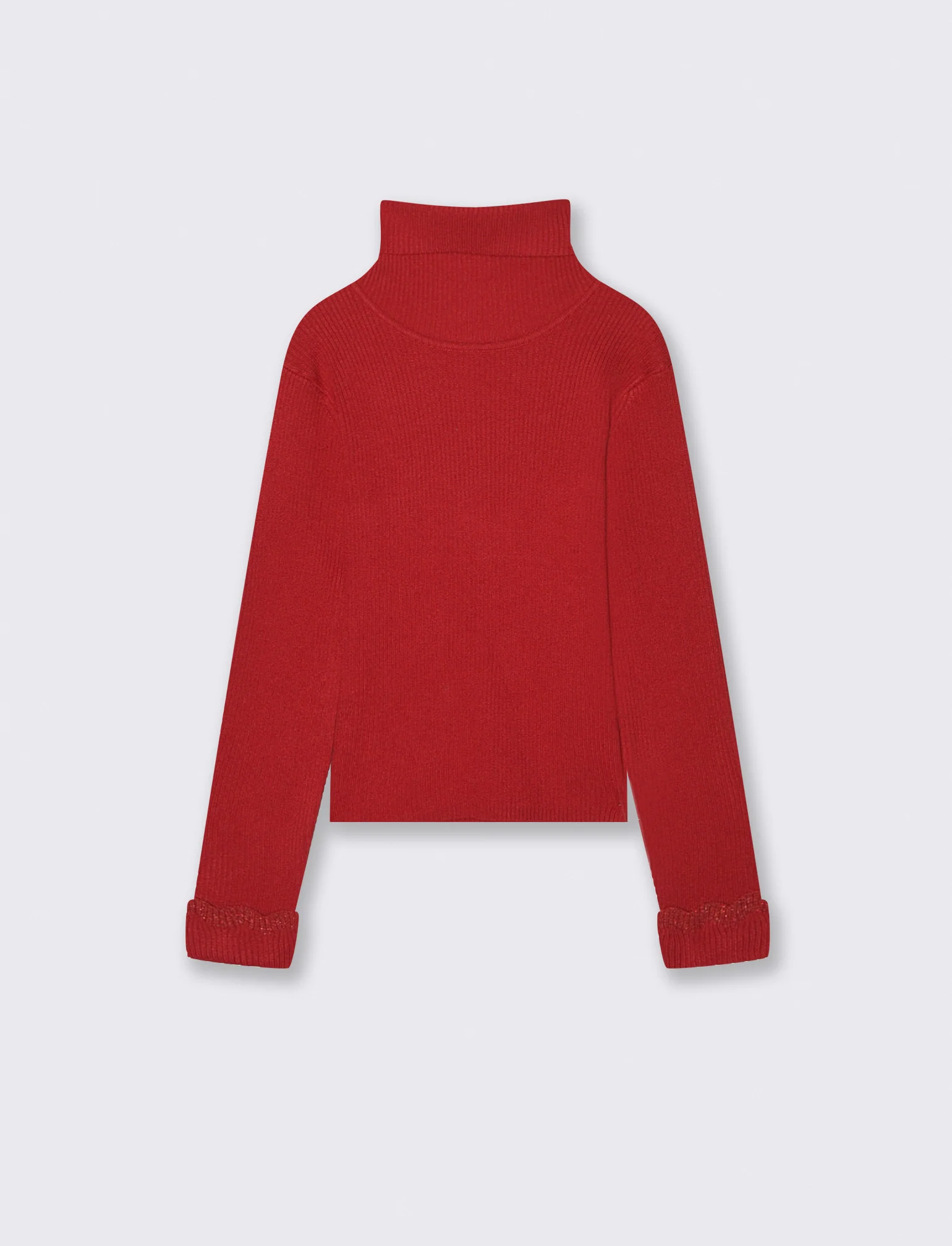 Maglia collo alto con dettaglio in fibra metallizzata al polsino. - Rosso - Image 2