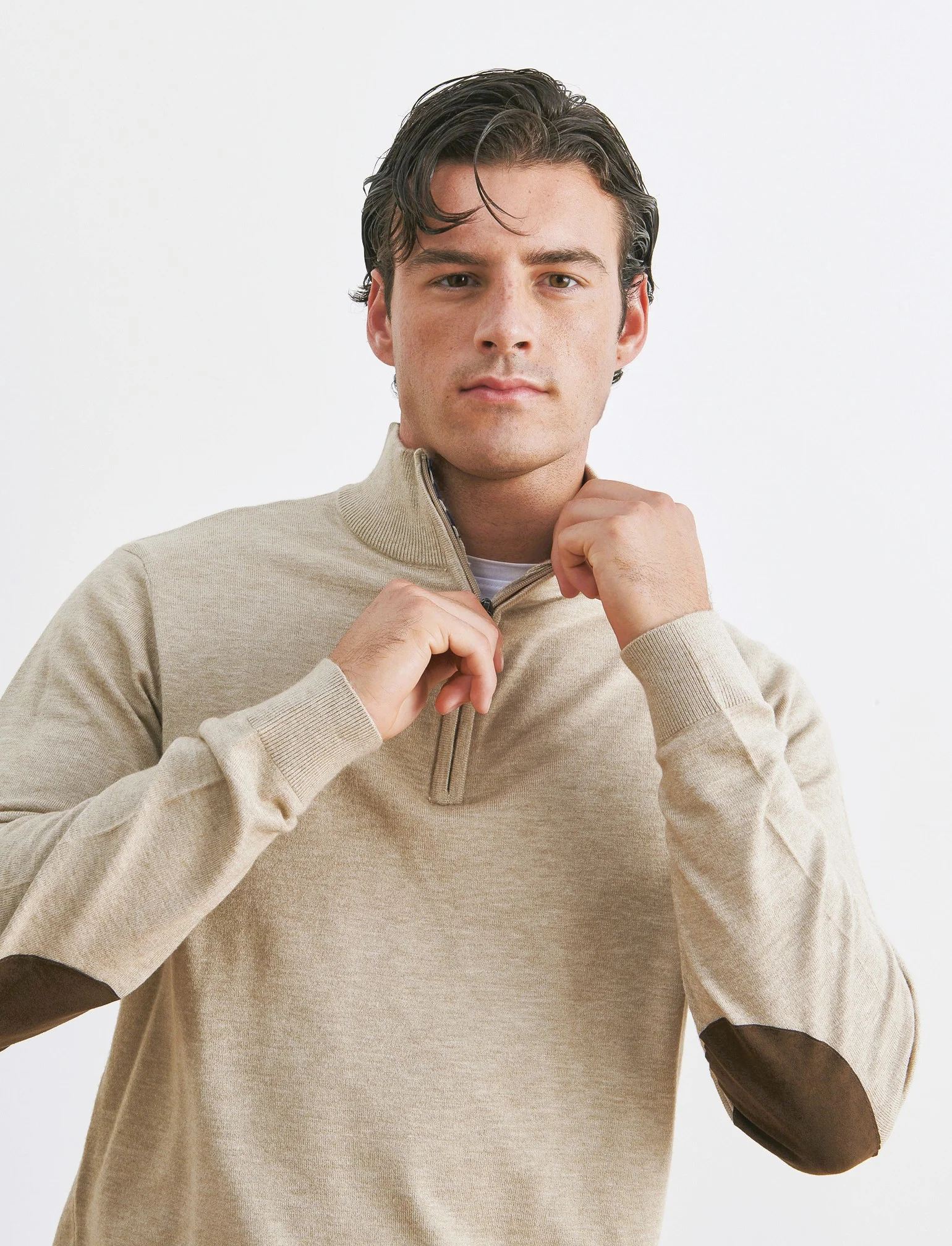 MAGLIA COLLO ALTO CON ZIP - Beige melange - Image 2