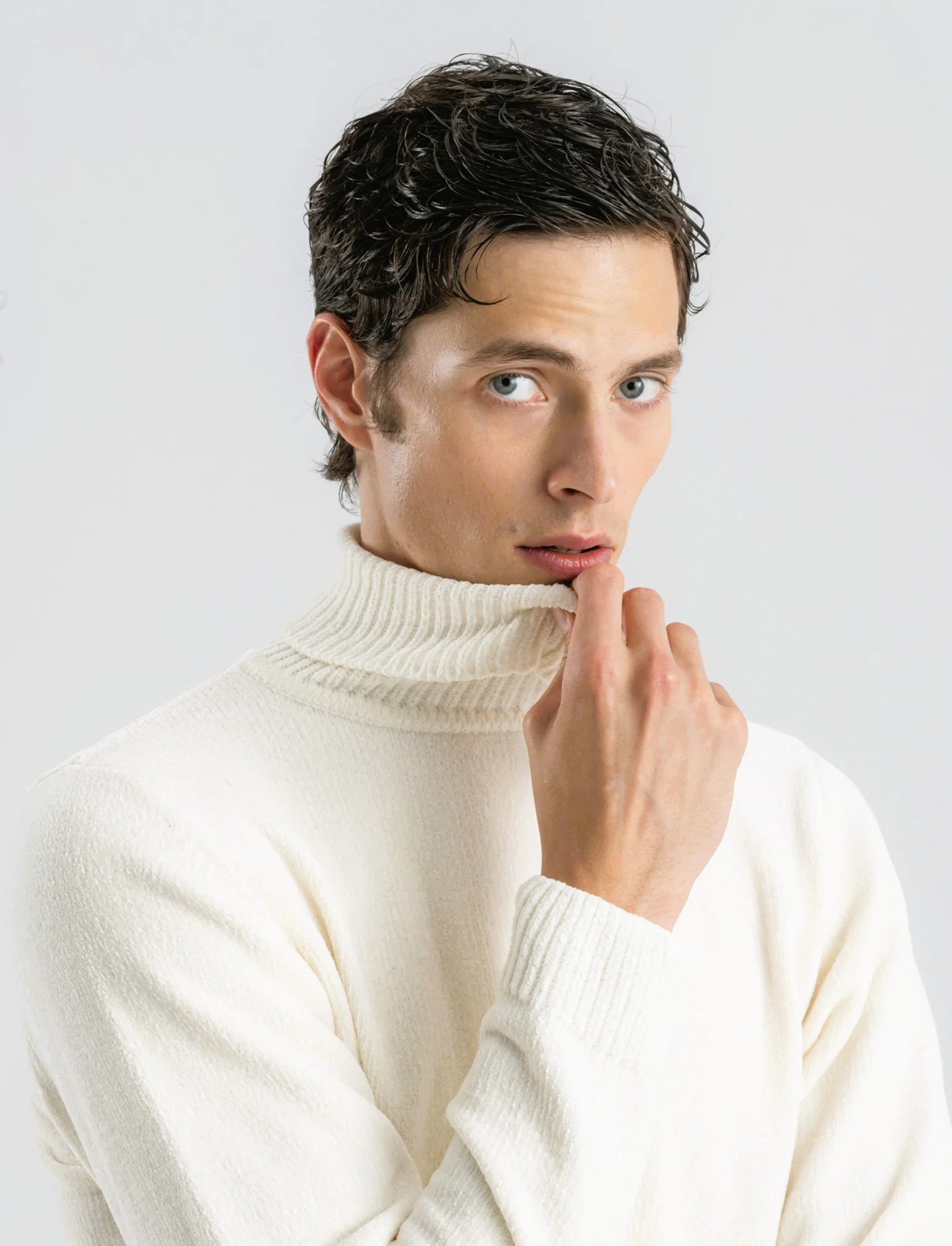 MAGLIA COLLO ALTO IN CINIGLIA - Beige ecru - Image 3